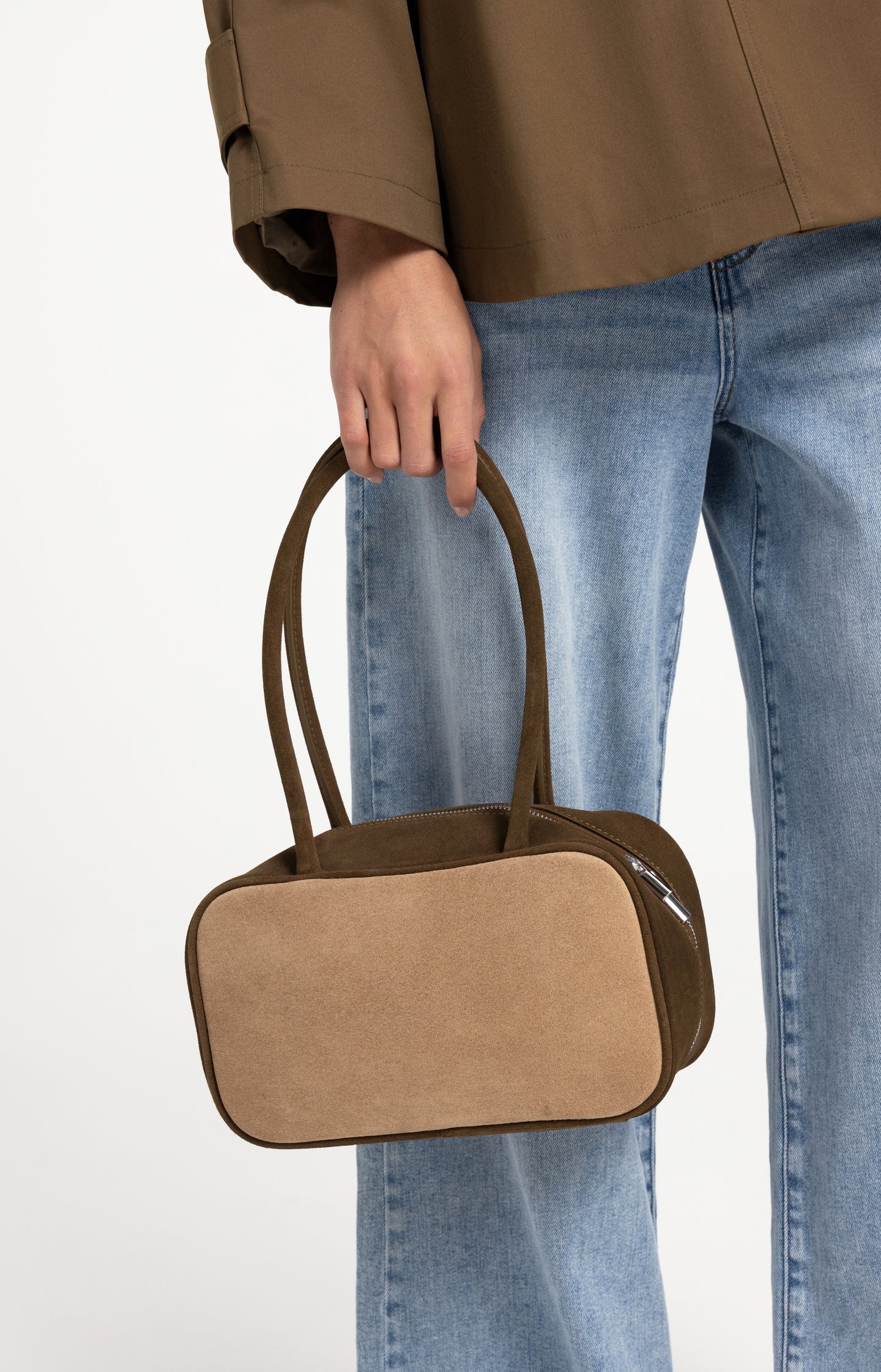 Two-tone suede bowling bag