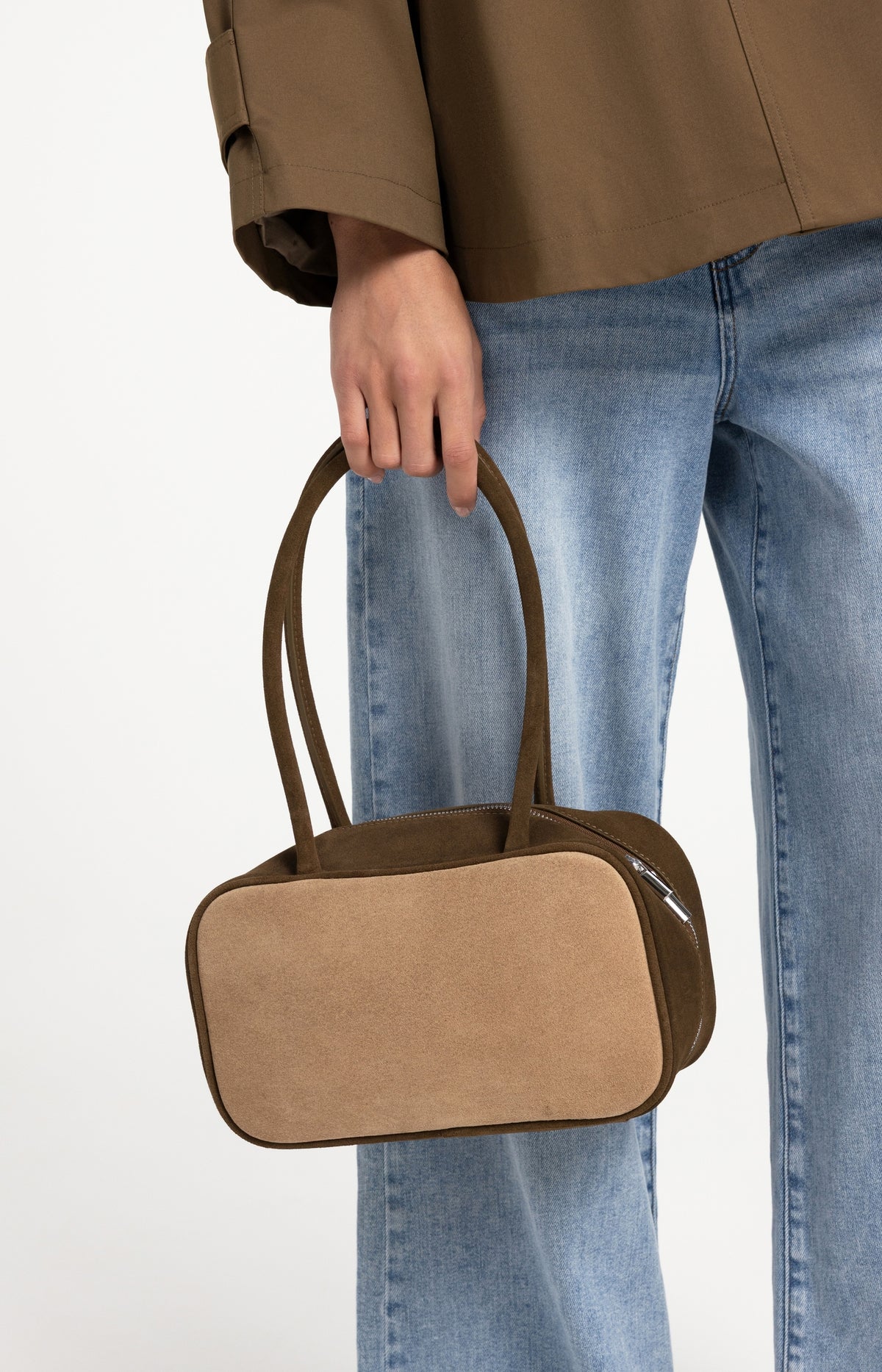 Two-tone suede bowling bag - Brown