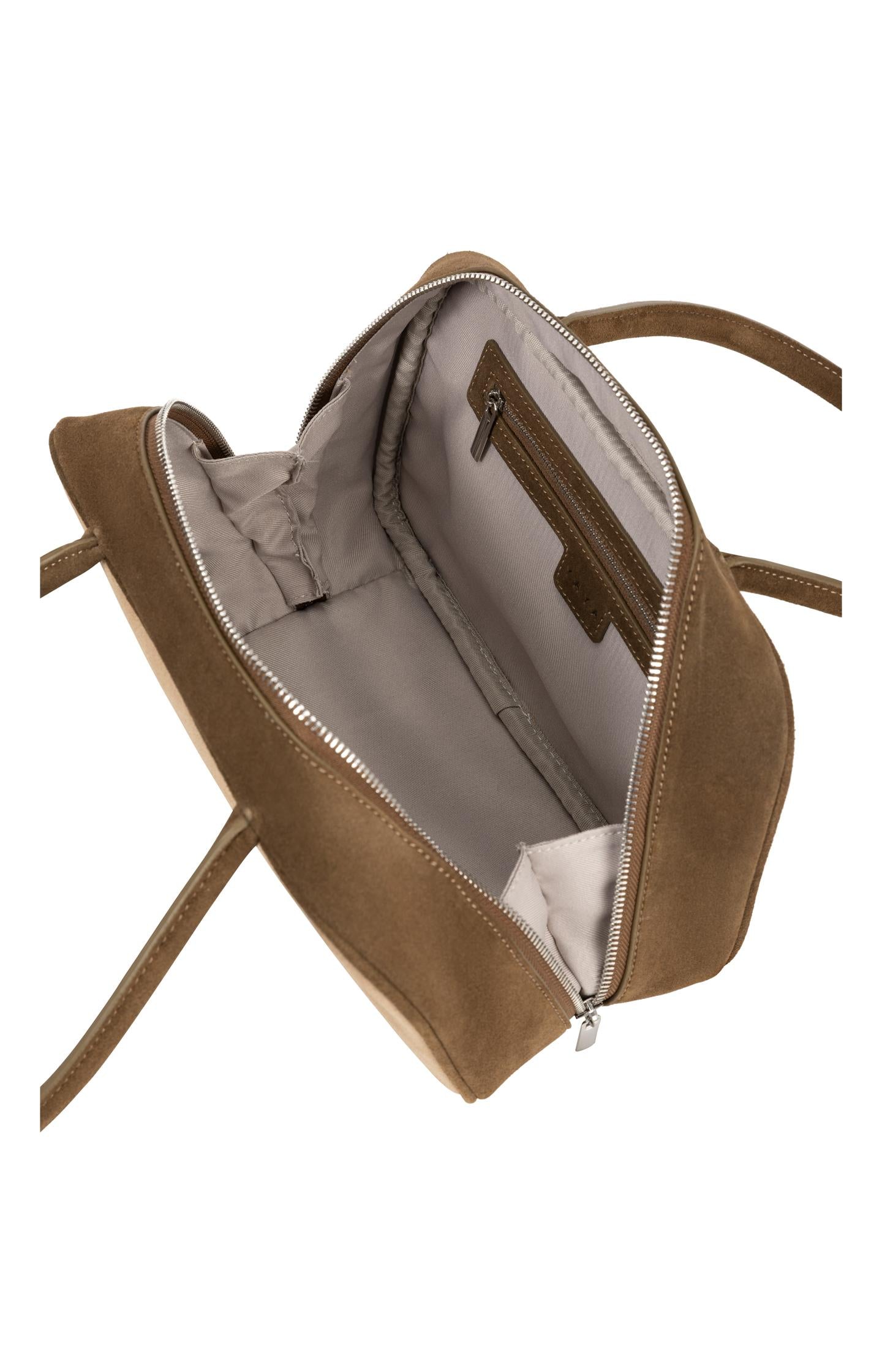 Two-tone suede bowling bag