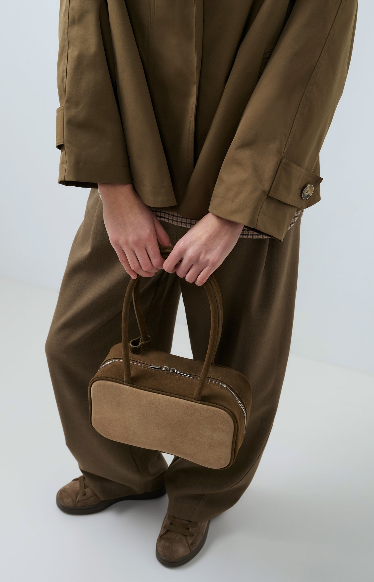 Two-tone suede bowling bag - Brown