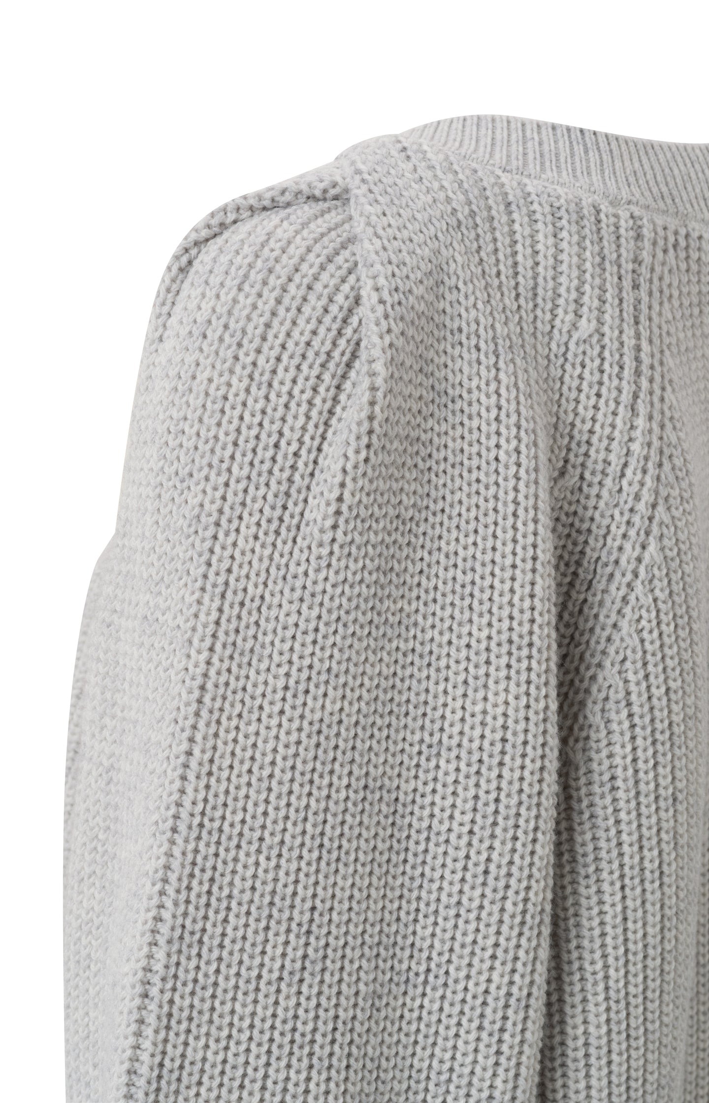 V-neck sweater with long balloon sleeves and ribbed details