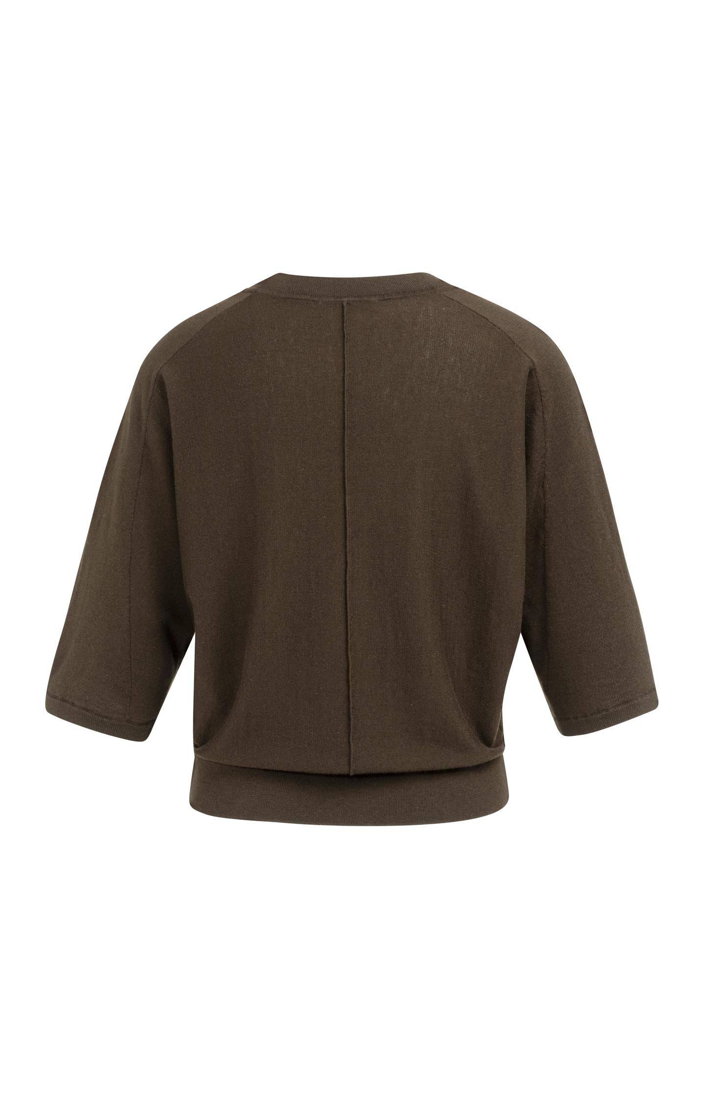 V-neck sweater with three-quarter sleeves and seam details