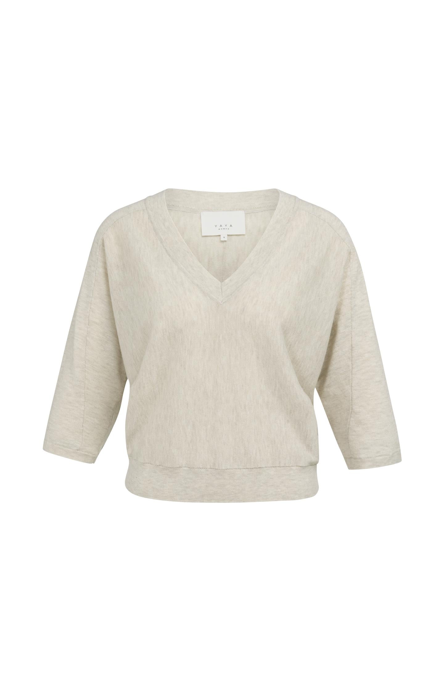 V-neck sweater with three-quarter sleeves and seam details