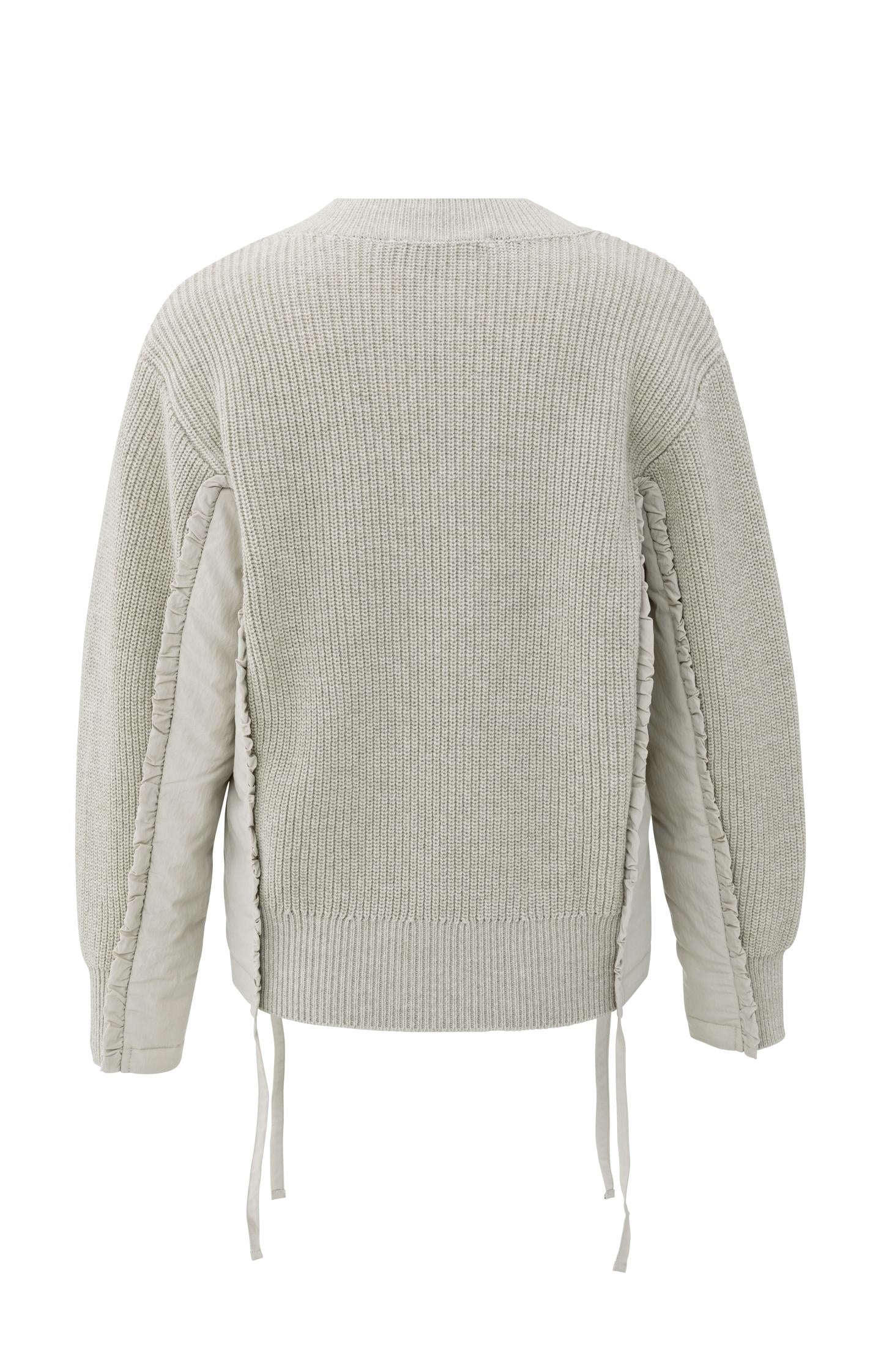 V-neck sweater with woven insert details and tie accents