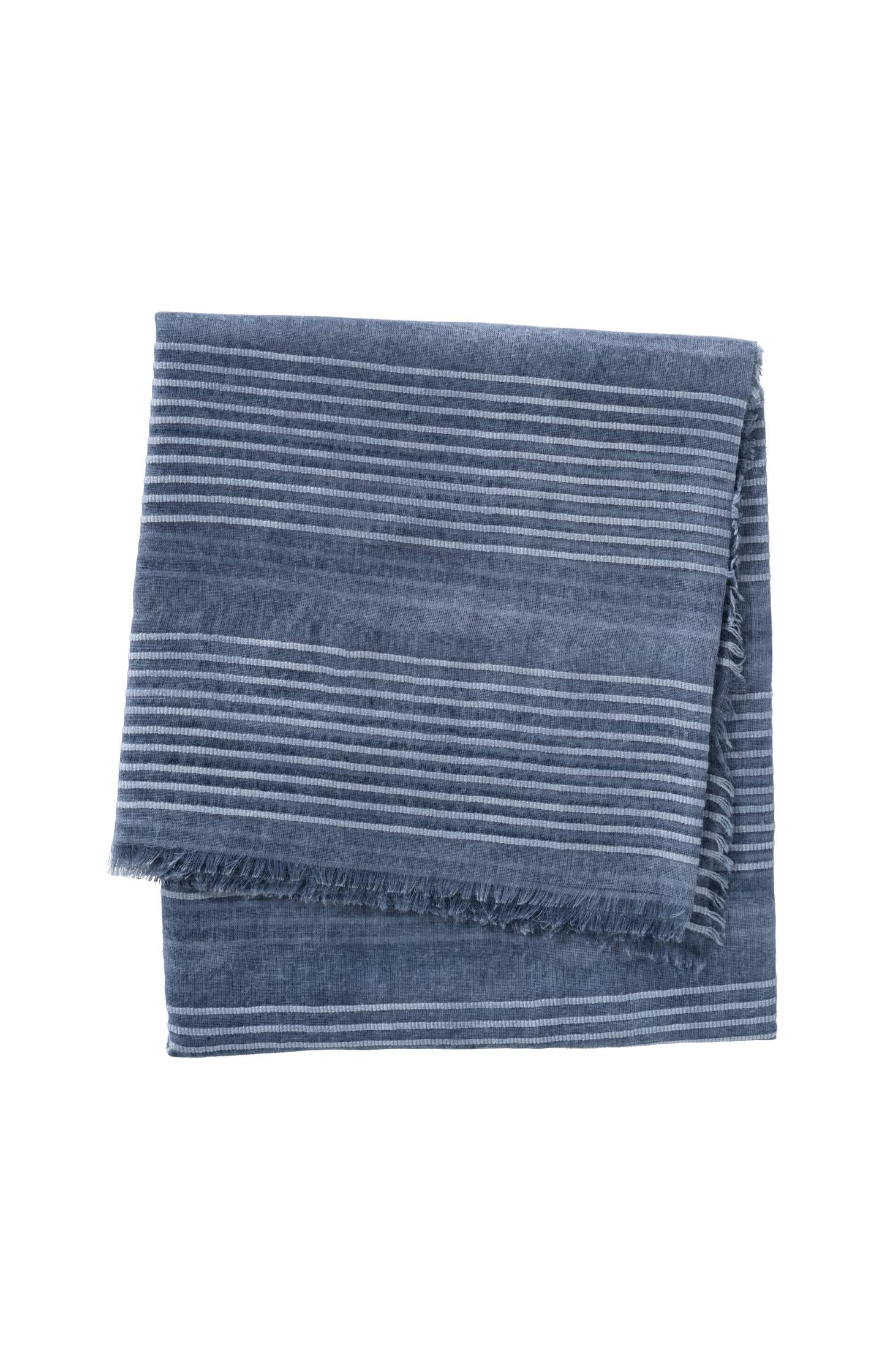 Washed scarf with stripes and frayed edges
