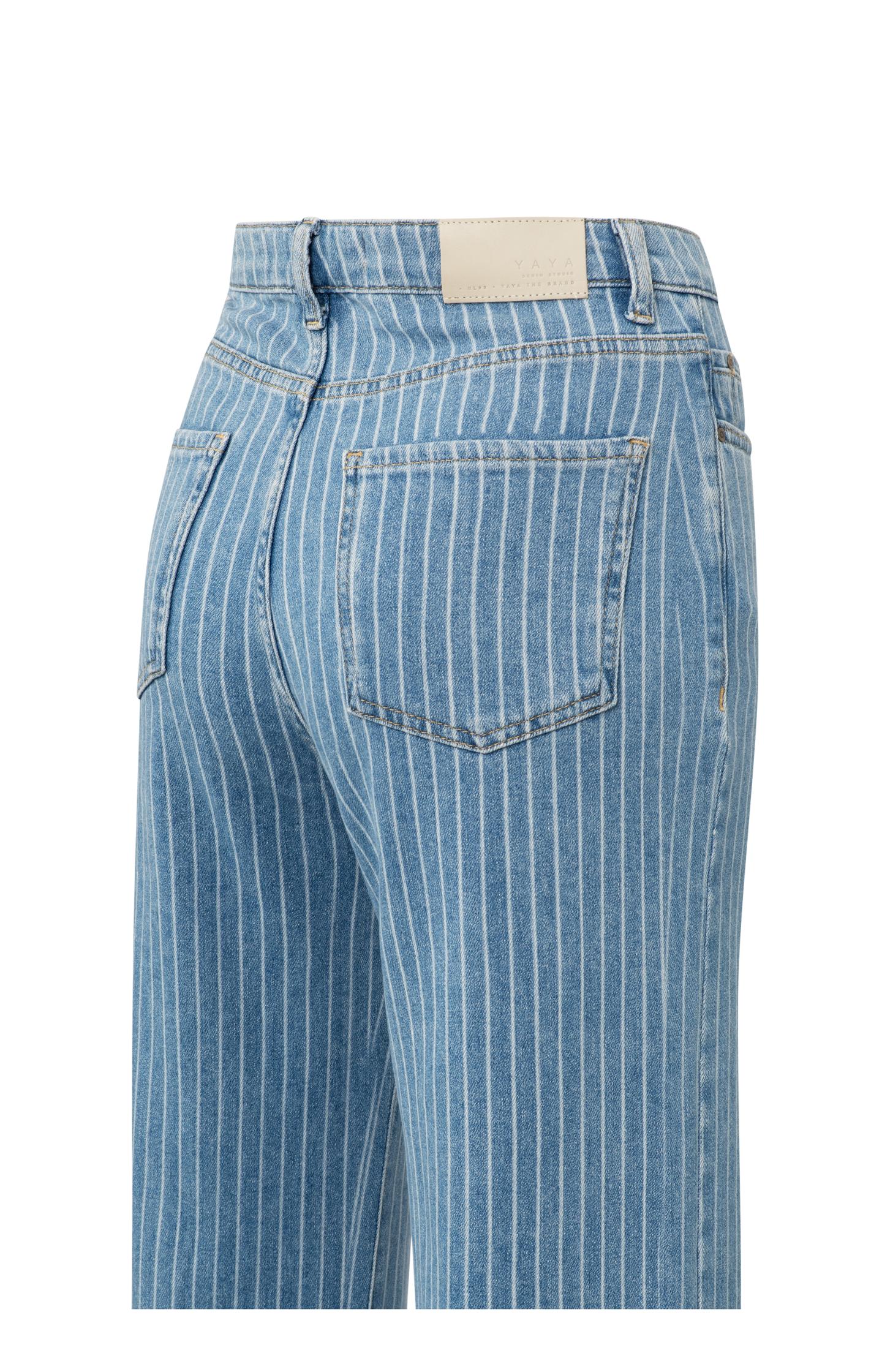 Wide-leg denim trousers with striped detail