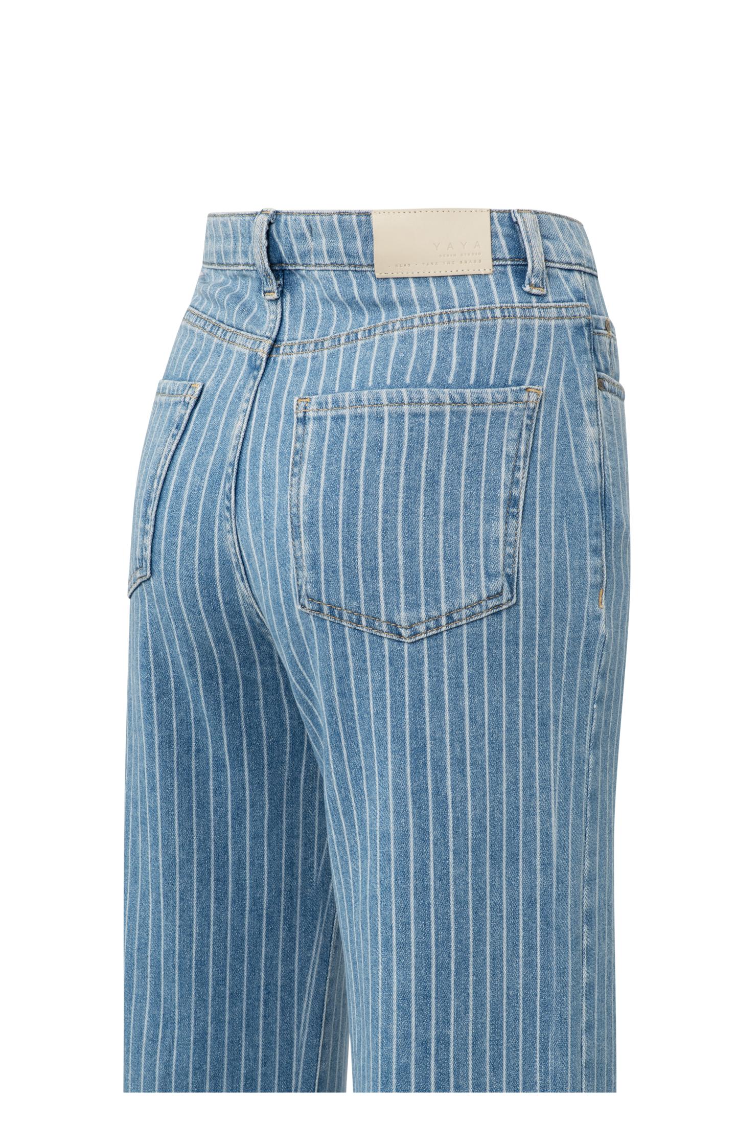 Wide-leg denim trousers with striped detail