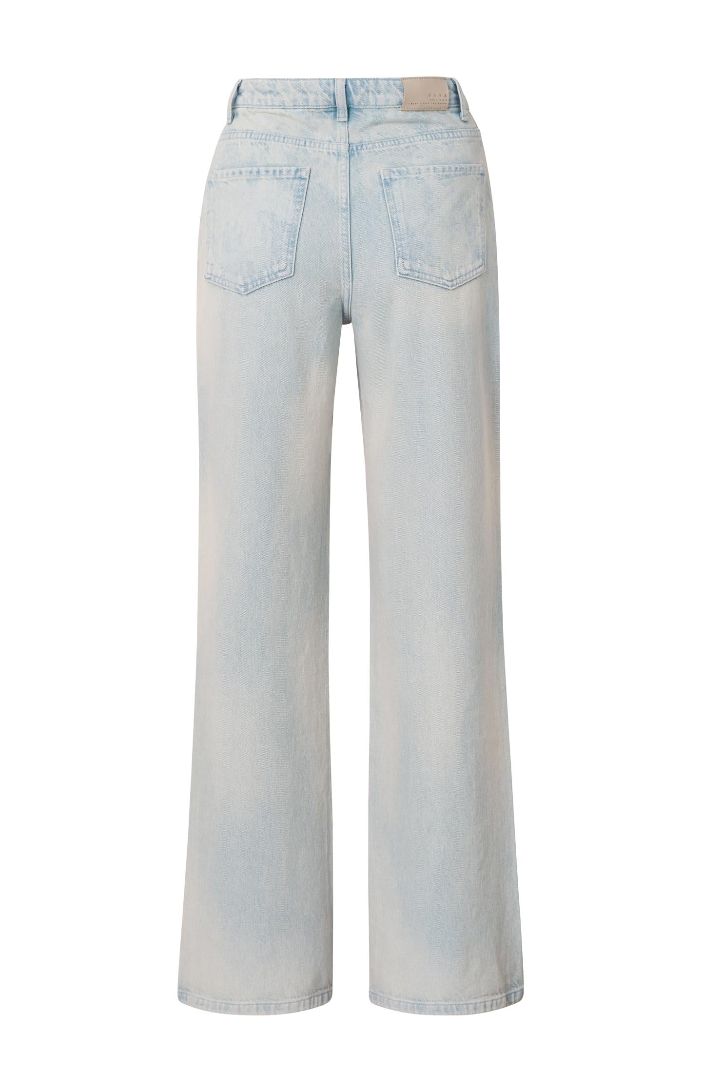 Wide leg denim with pockets, zip fly and washed effect