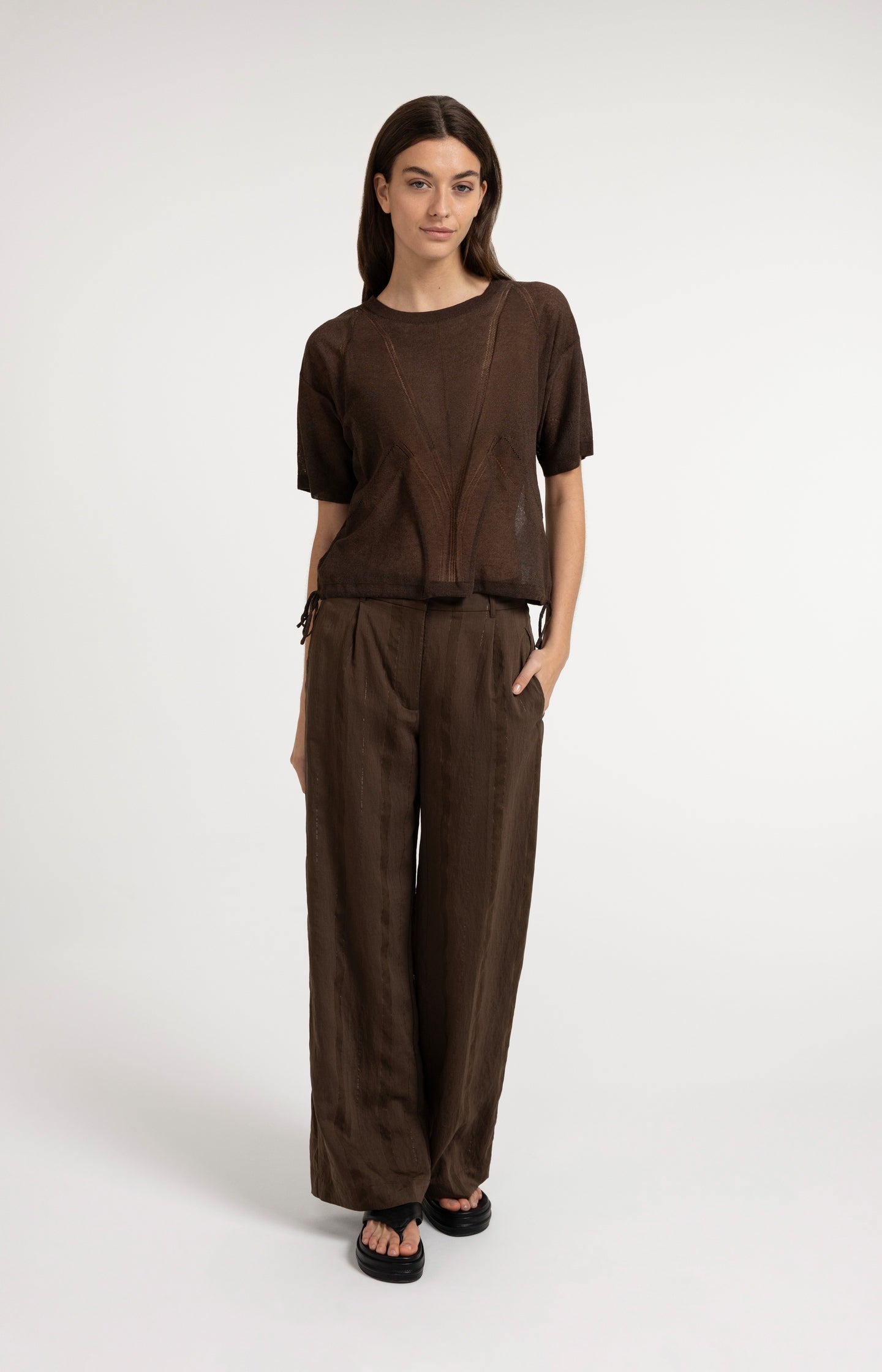 Wide-leg trousers with pinstripe and satin details
