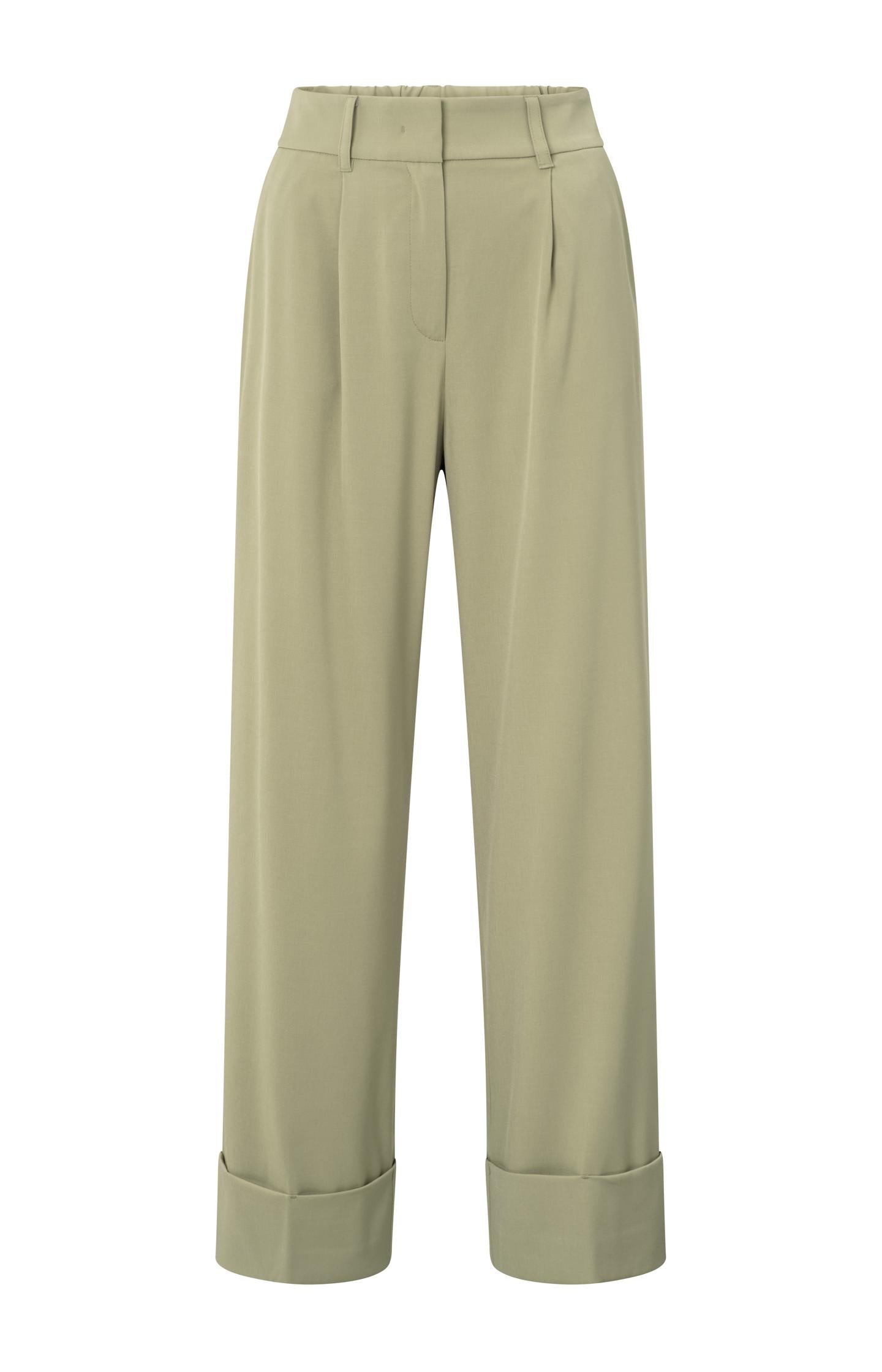 Wide-leg trousers with pleats and fixed turned-up hem - Type: product