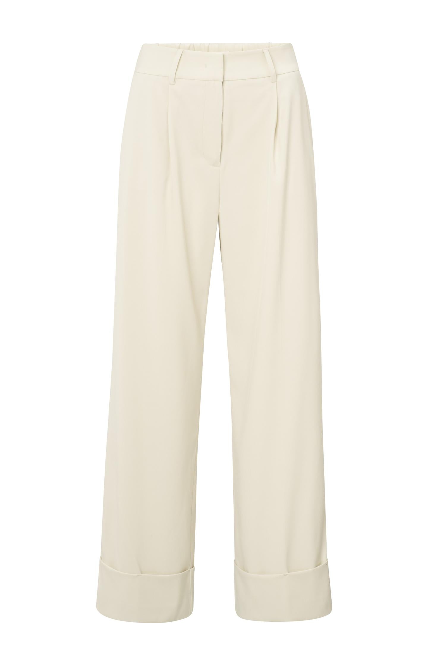 Wide-leg trousers with pleats and fixed turned-up hem - Type: product