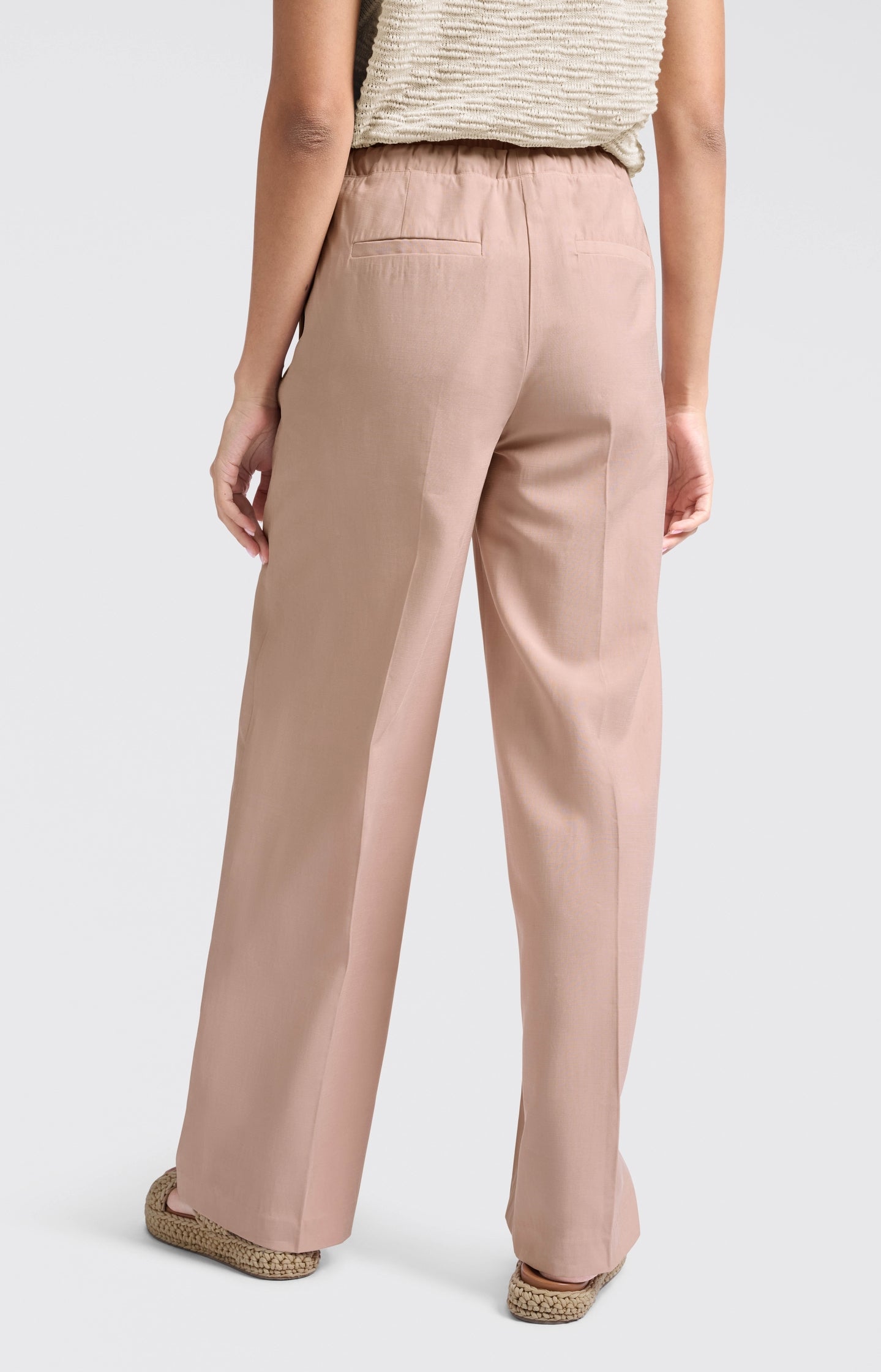 Wide-leg trousers with satin contrast waistband