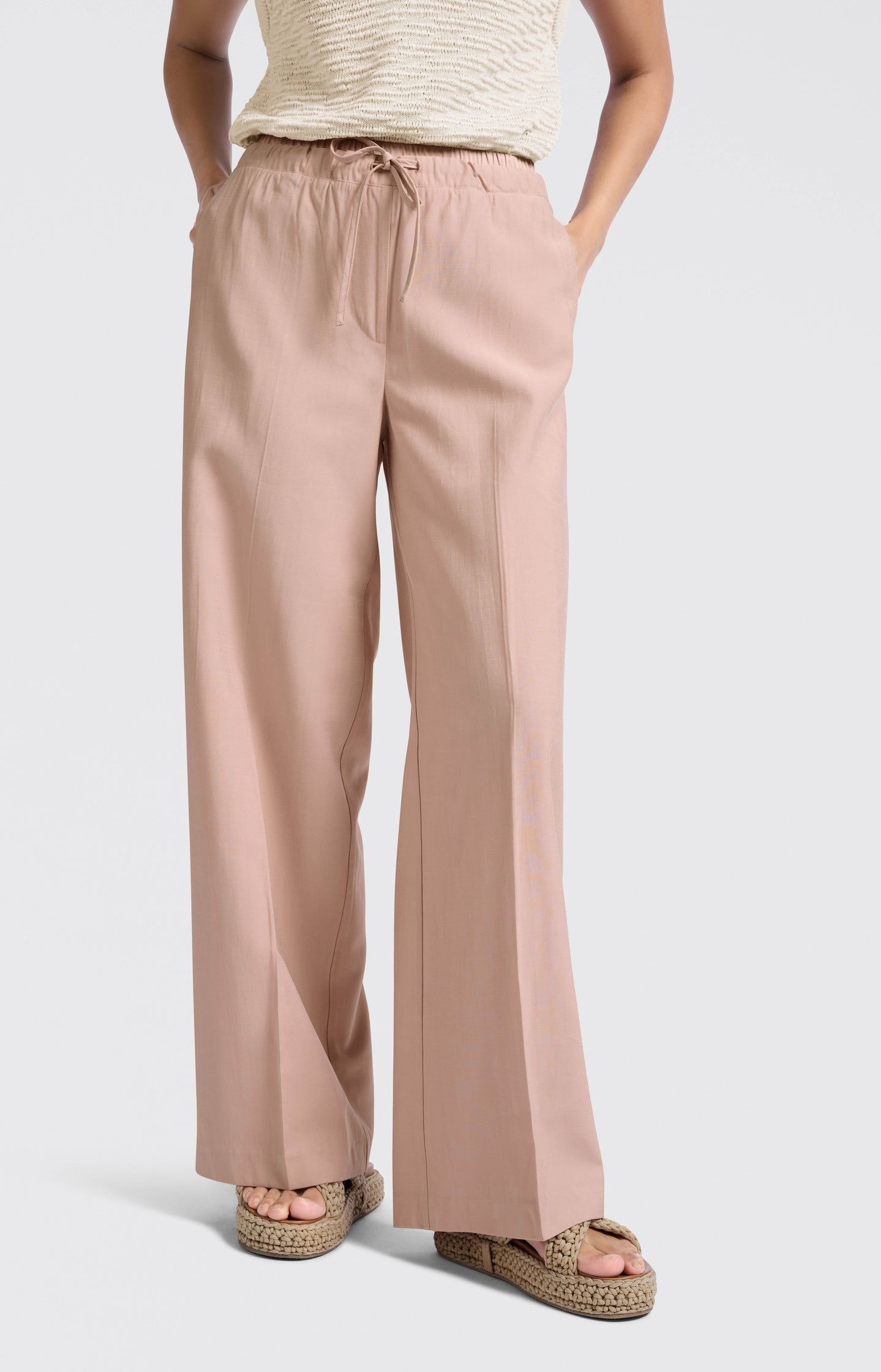 Wide-leg trousers with satin contrast waistband