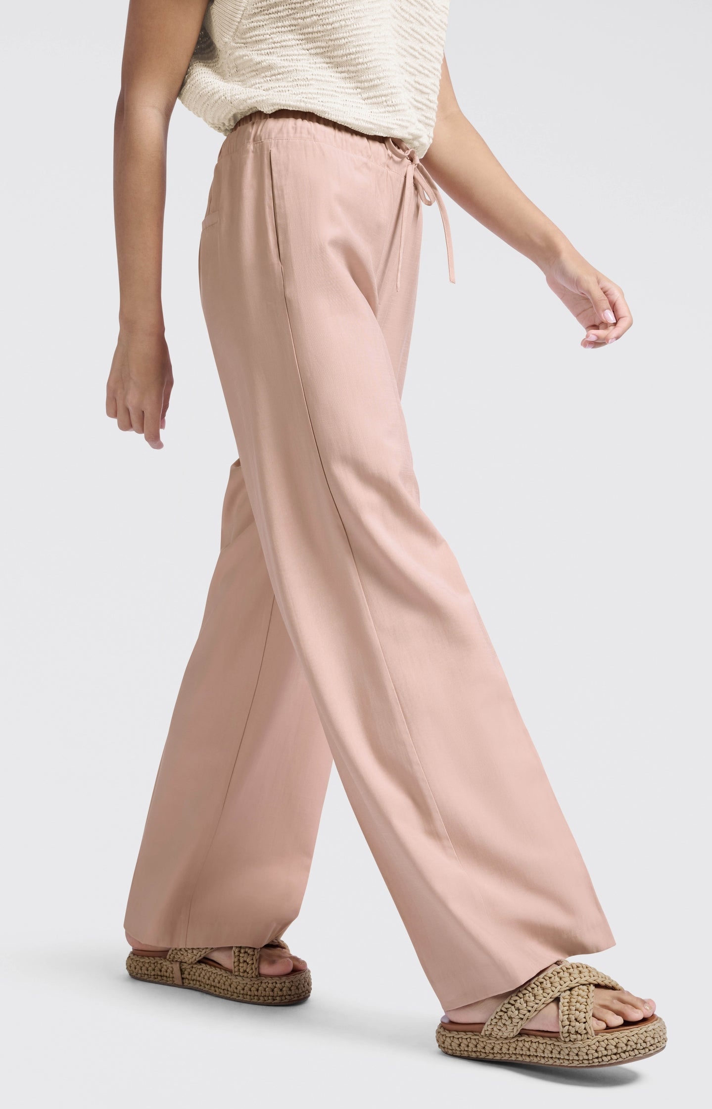Wide-leg trousers with satin contrast waistband