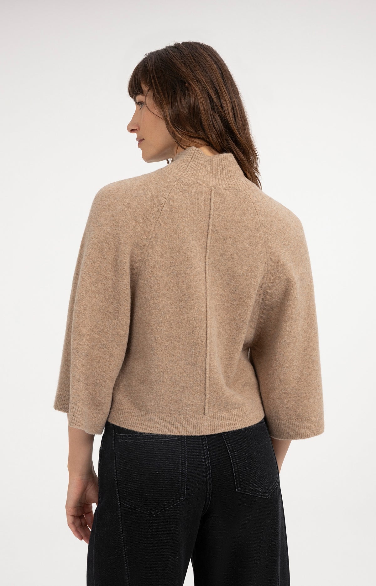Pull à larges manches, col montant - Dark Beige Melange