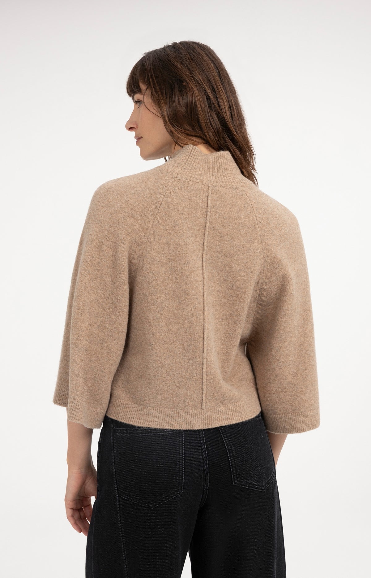 Pullover mit weiten Ärmeln und hohem Kragen - Dark Beige Melange