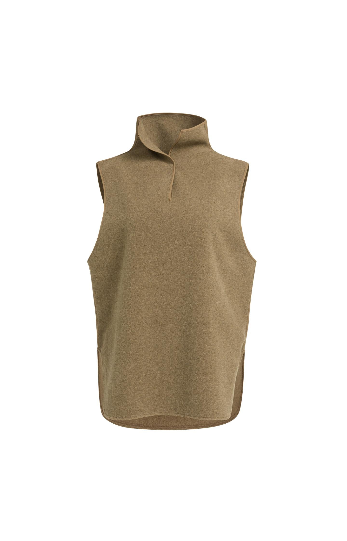 Wool blend bodywarmer with stand-up collar