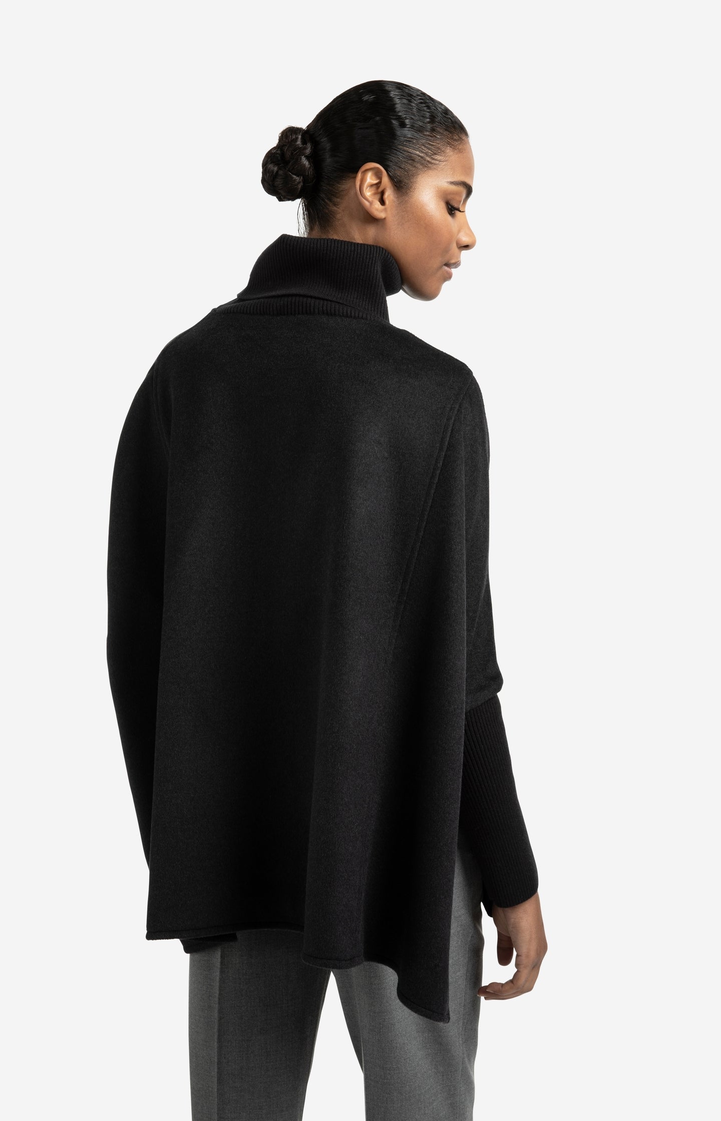 Wool blend poncho with turtleneck and flap pocket