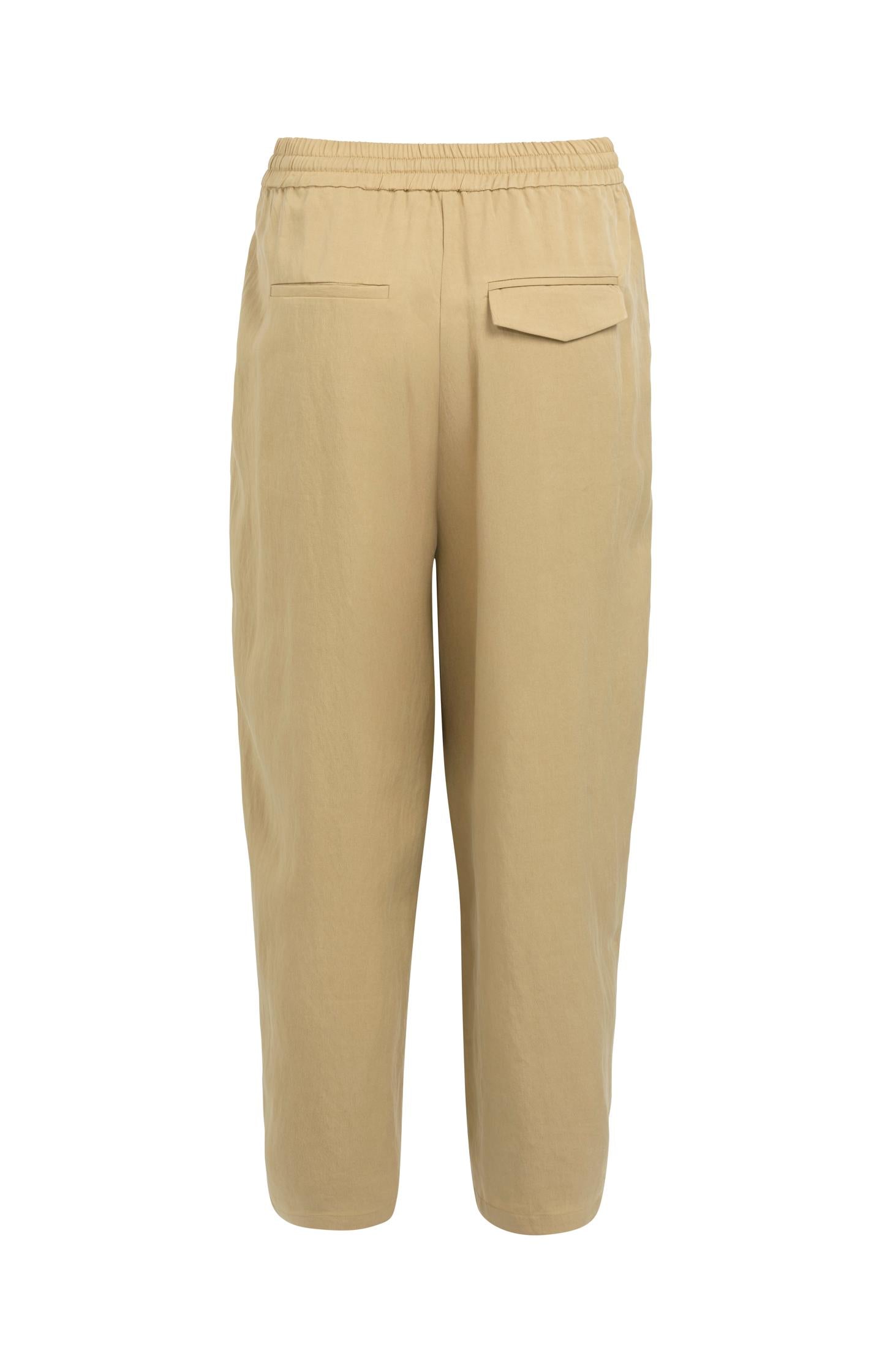 Woven barrel-leg trousers with elastic waist