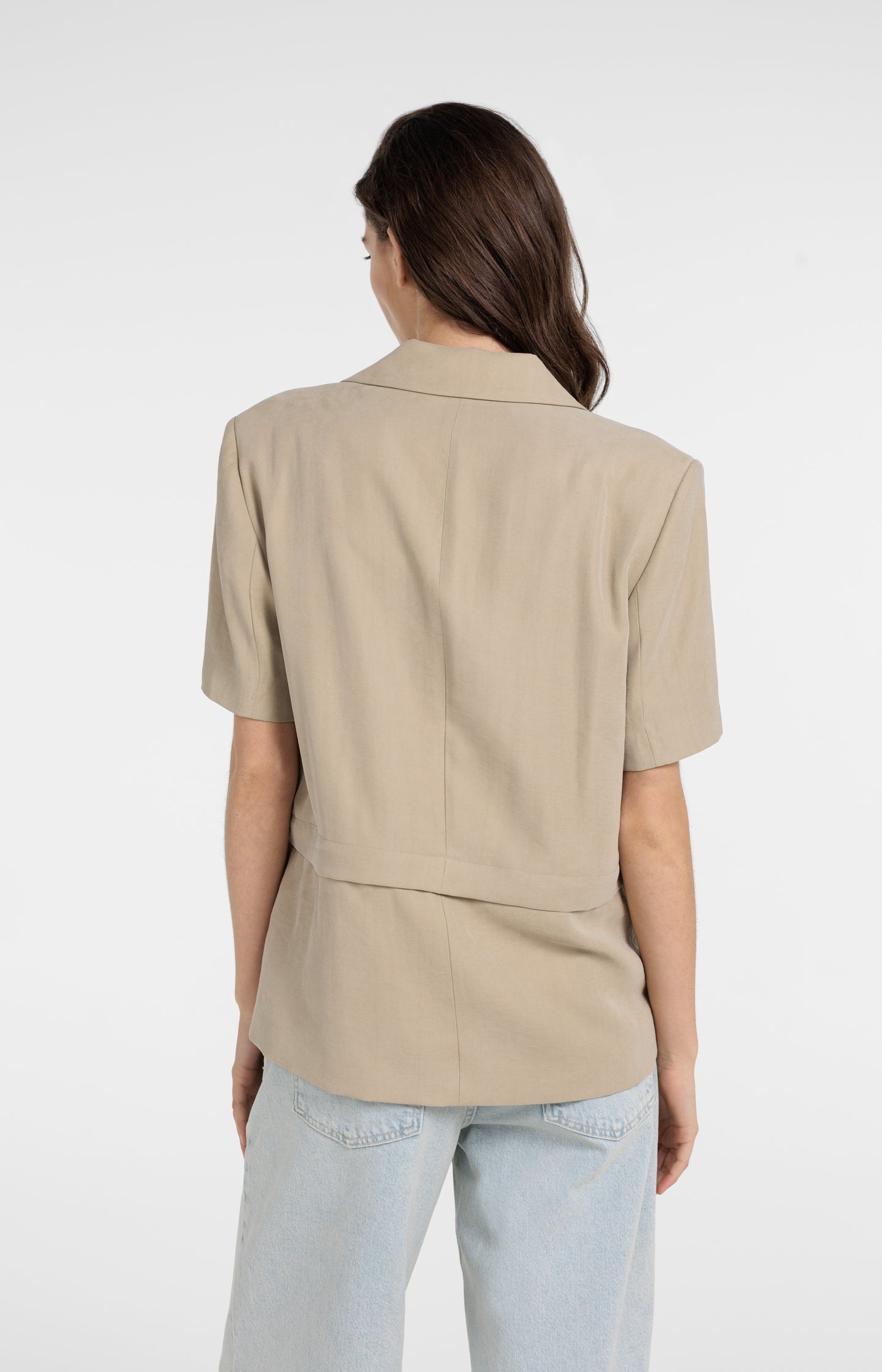 Woven blazer with short sleeves and detachable zip hem