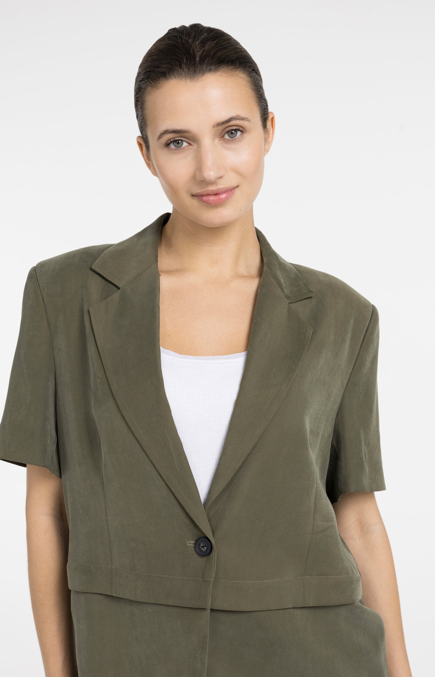 Woven blazer with short sleeves and detachable zip hem