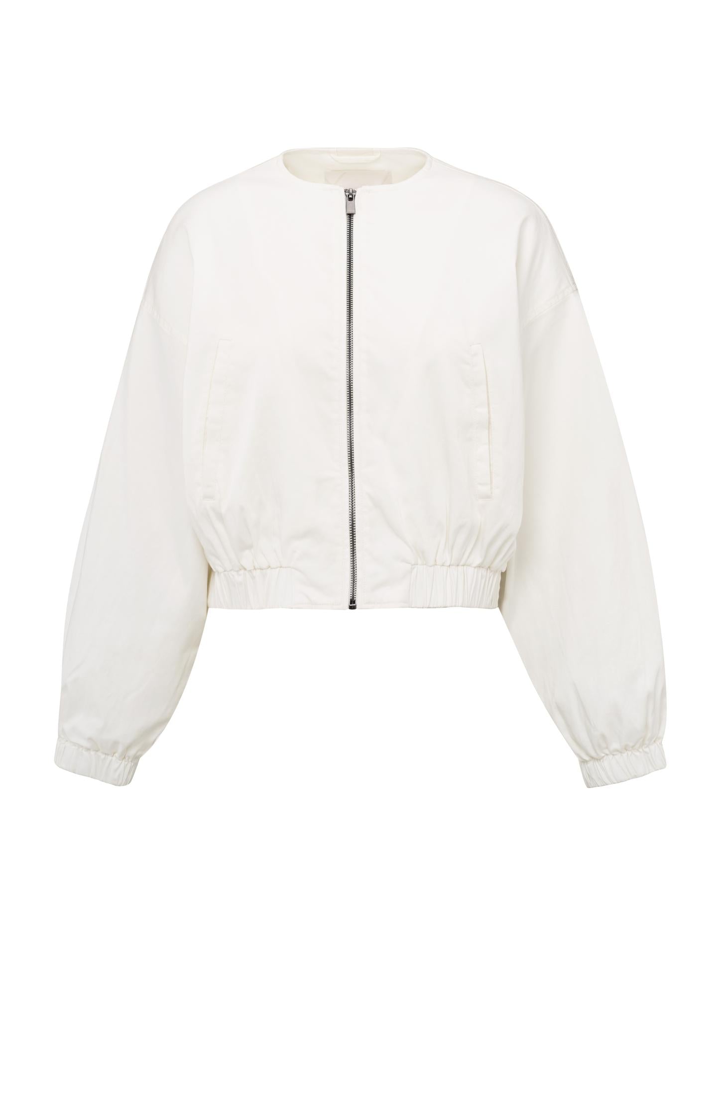 Woven cropped bomber jacket with zipper - Type: product