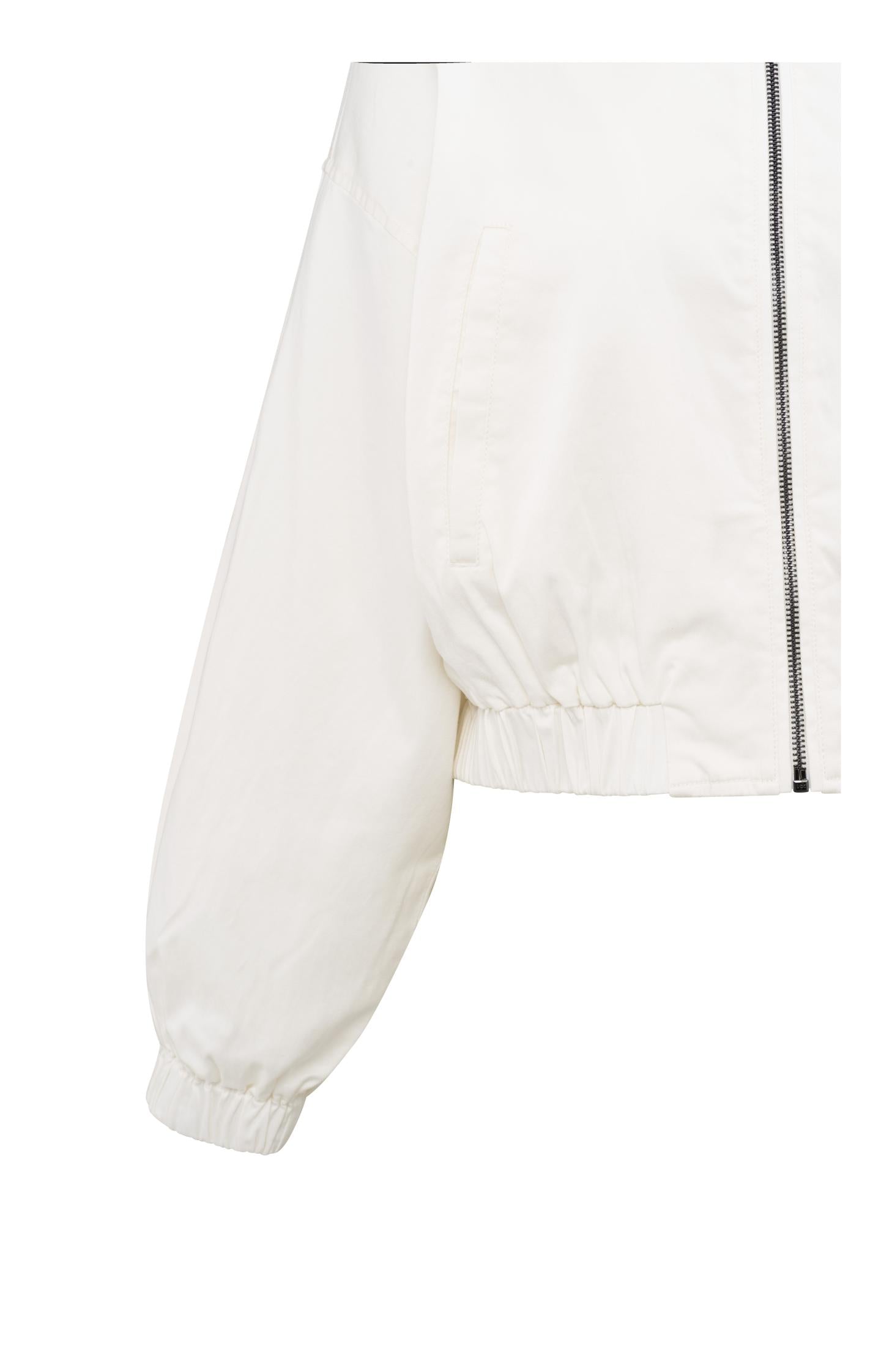 Woven cropped bomber jacket with zipper