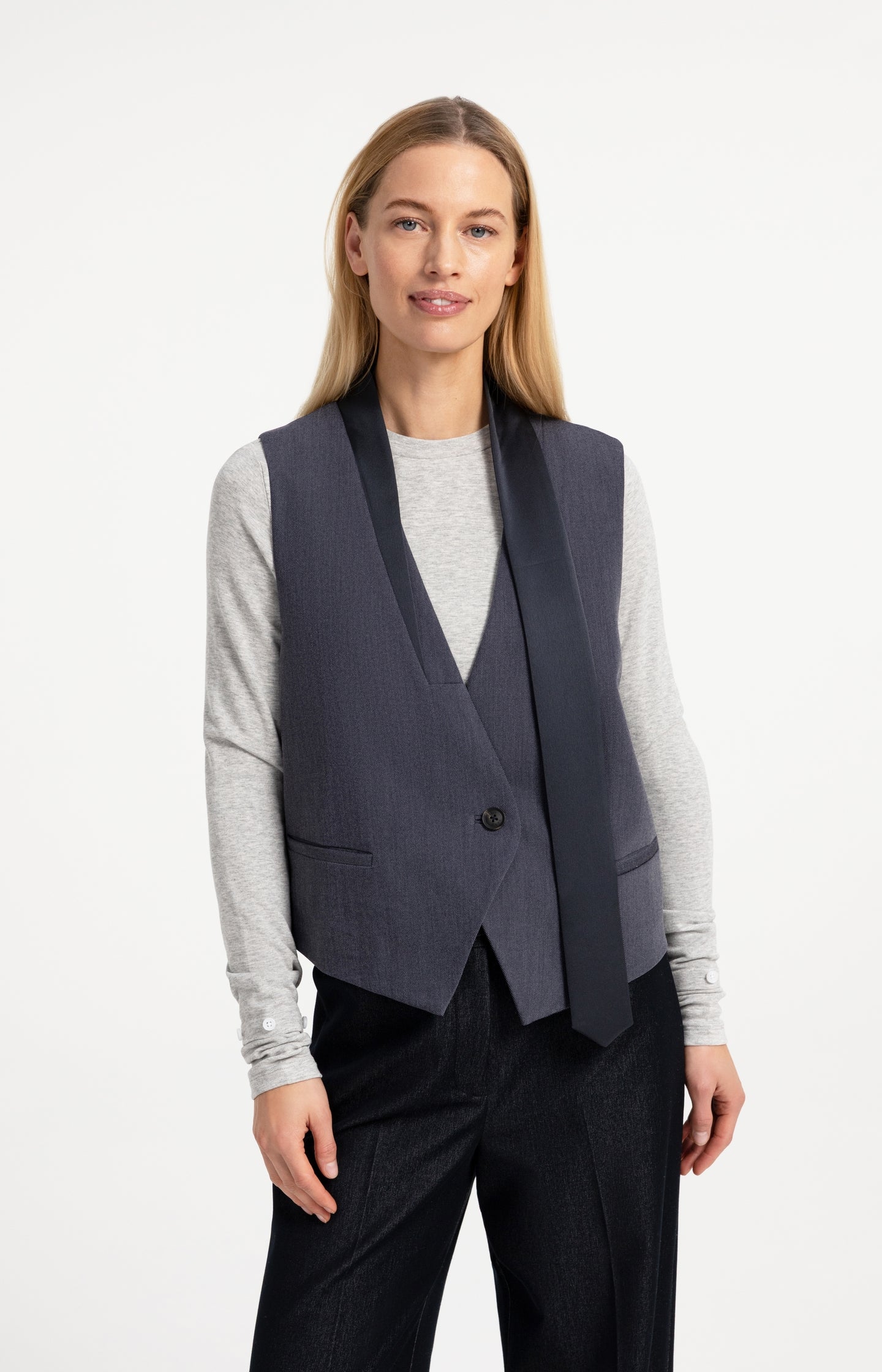 Woven gilet with satin lapel detail