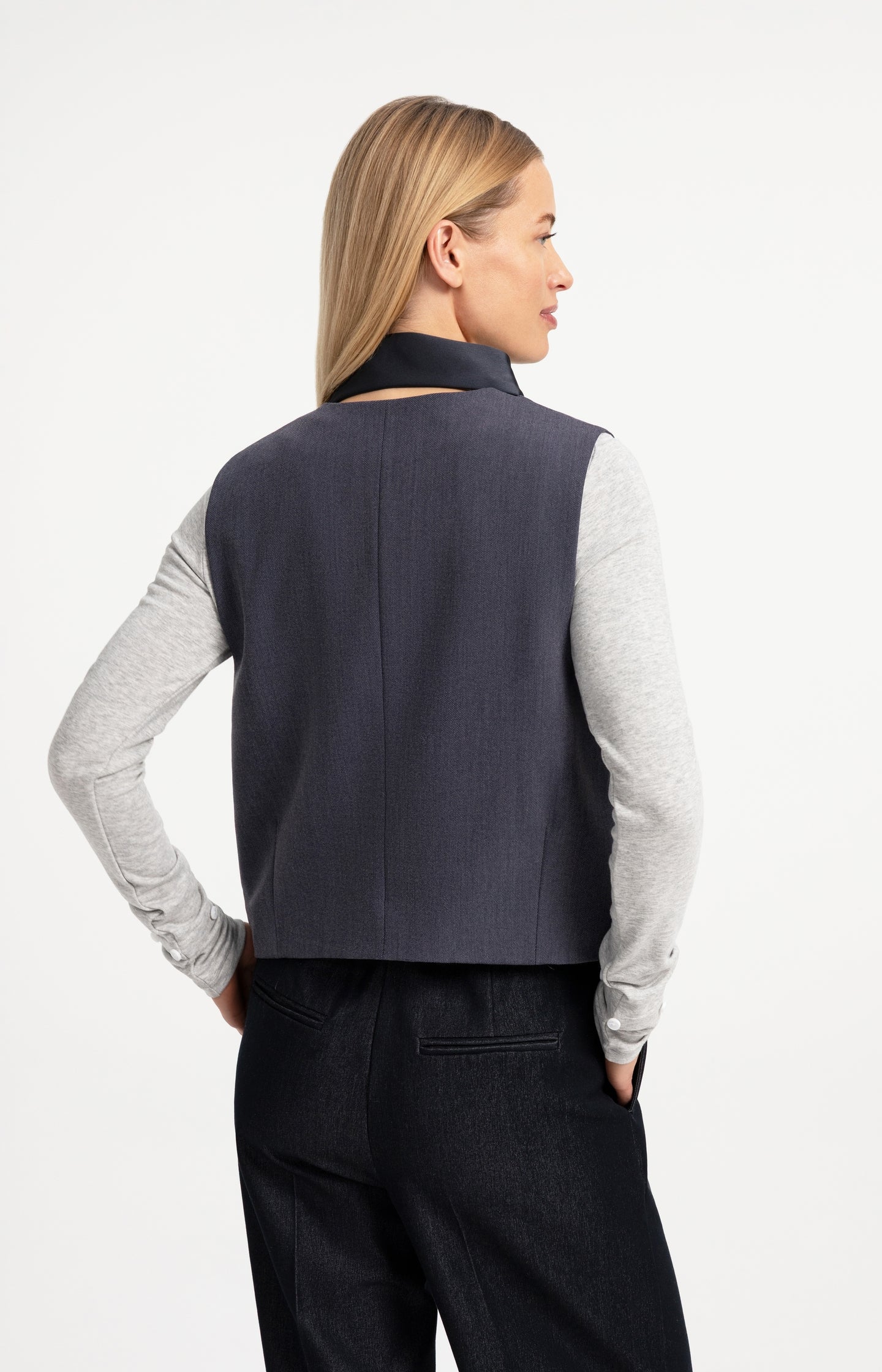 Woven gilet with satin lapel detail