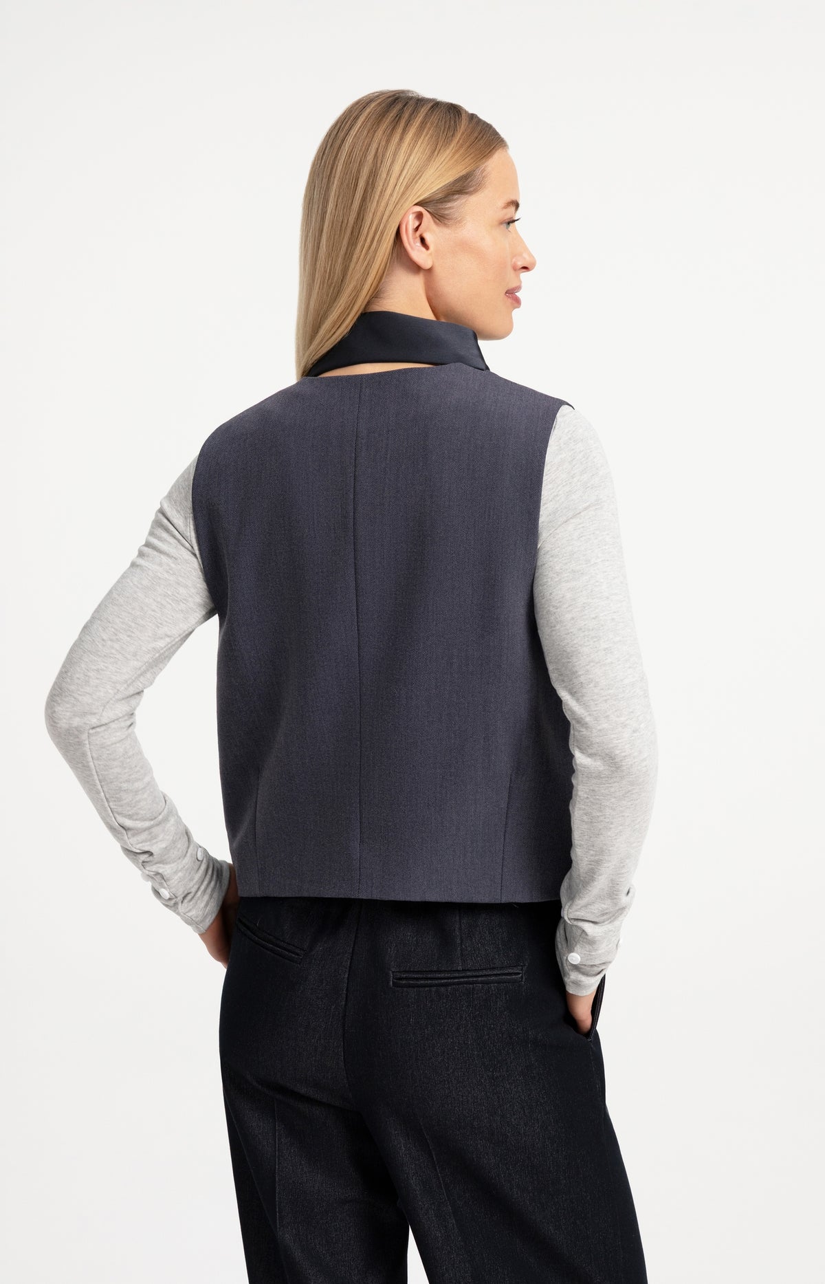 Woven gilet with satin lapel detail