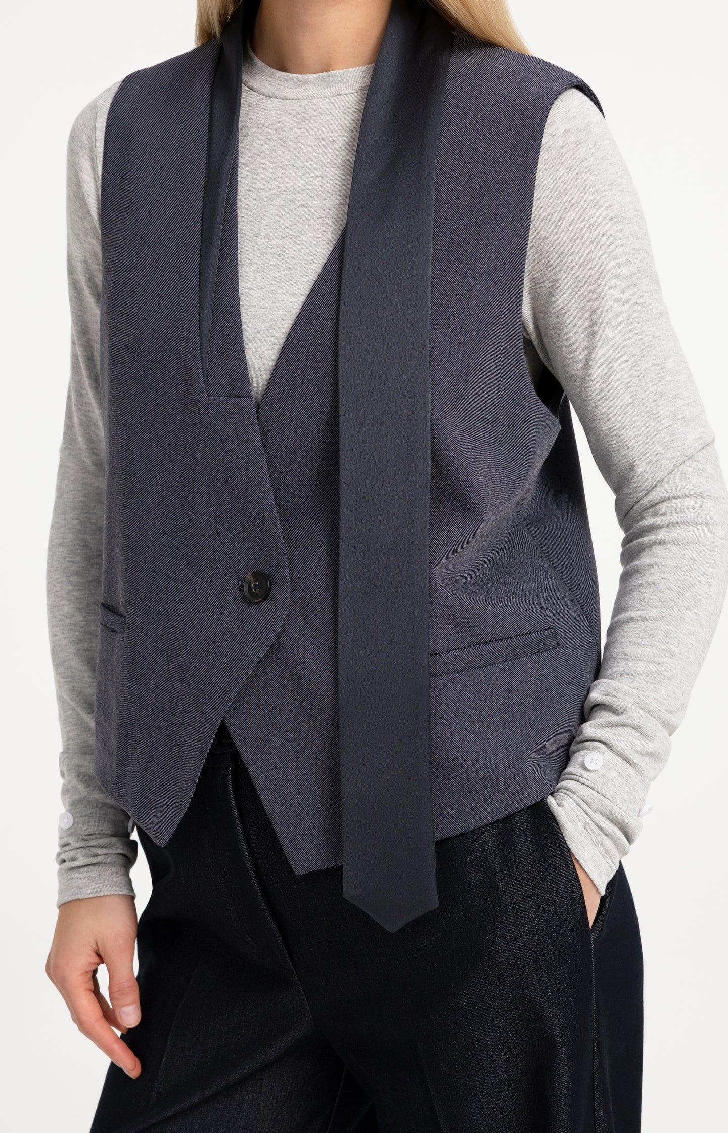Woven gilet with satin lapel detail
