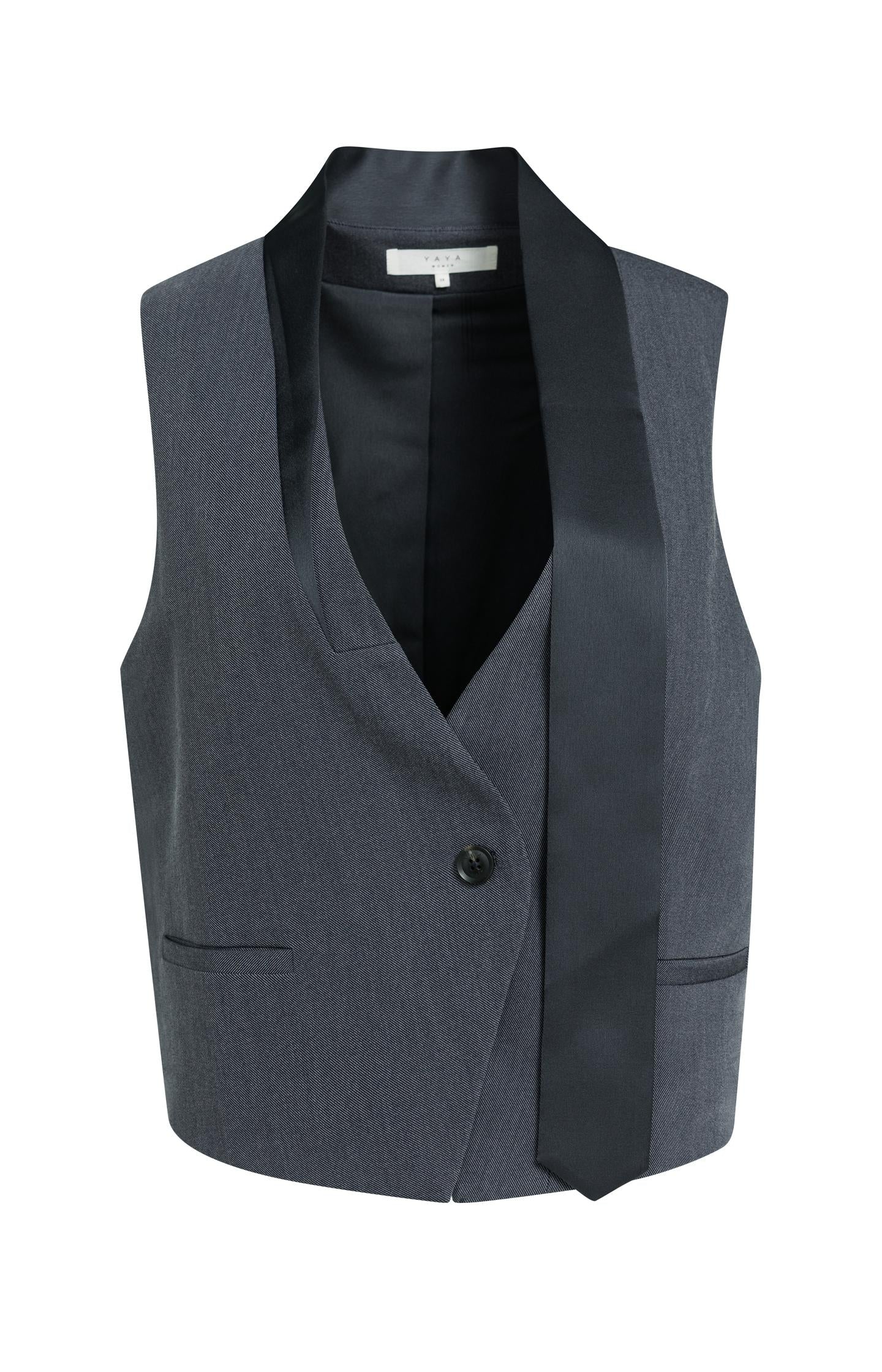 Woven gilet with satin lapel detail