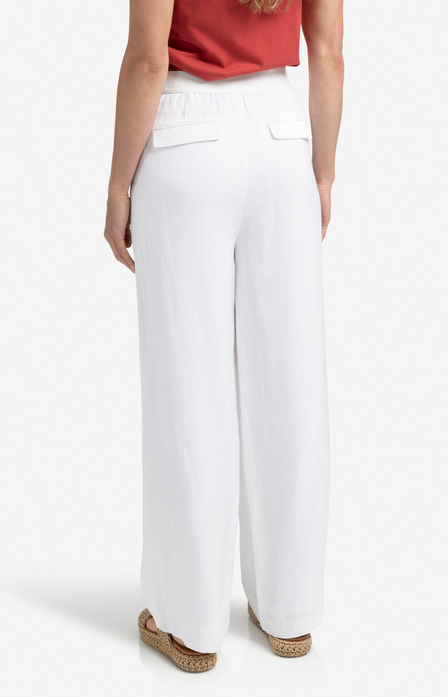 Woven high-waist trousers with wide legs and seam details - Type: lookbook