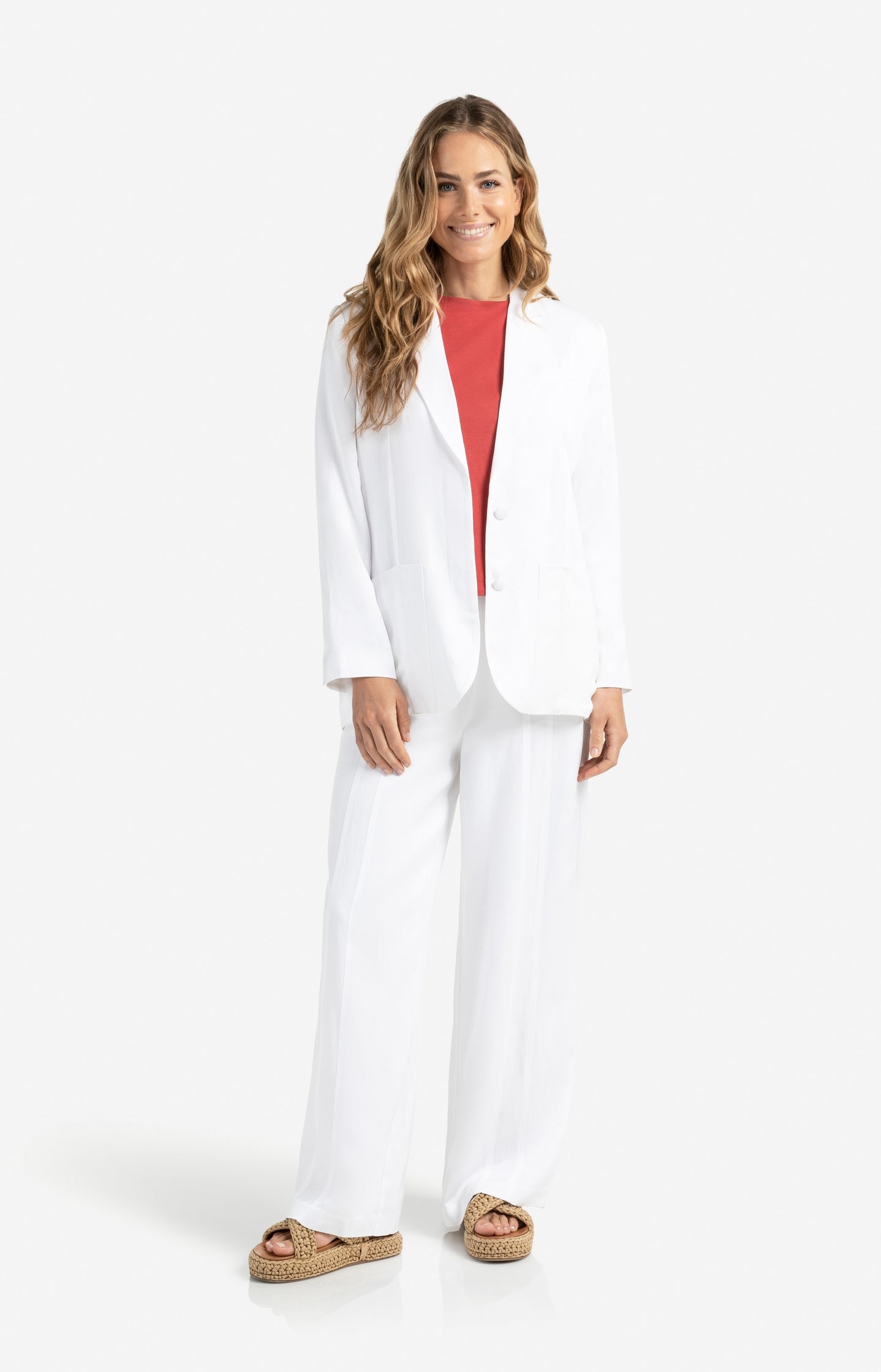 Woven high-waist trousers with wide legs and seam details