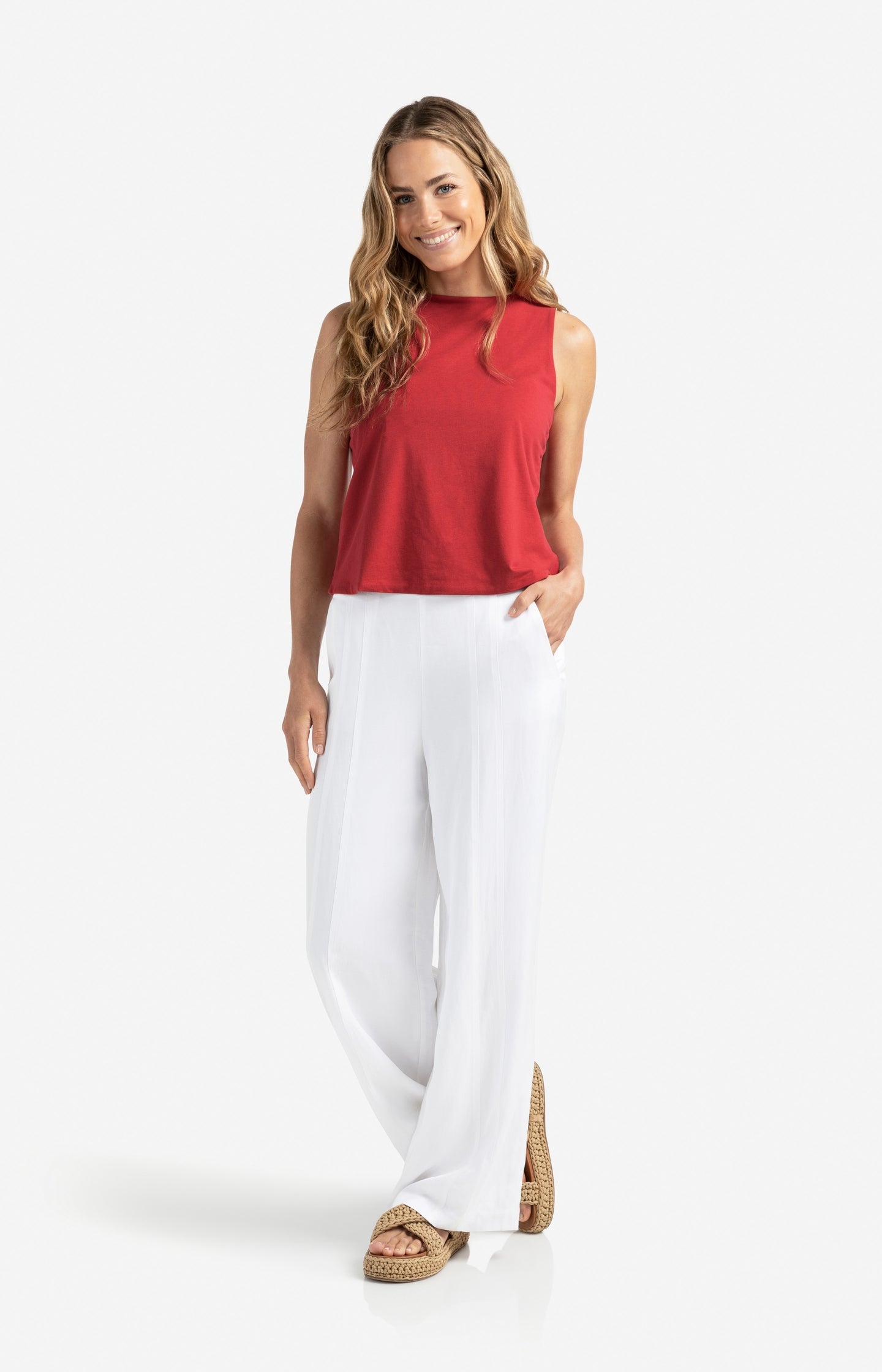 Woven high-waist trousers with wide legs and seam details