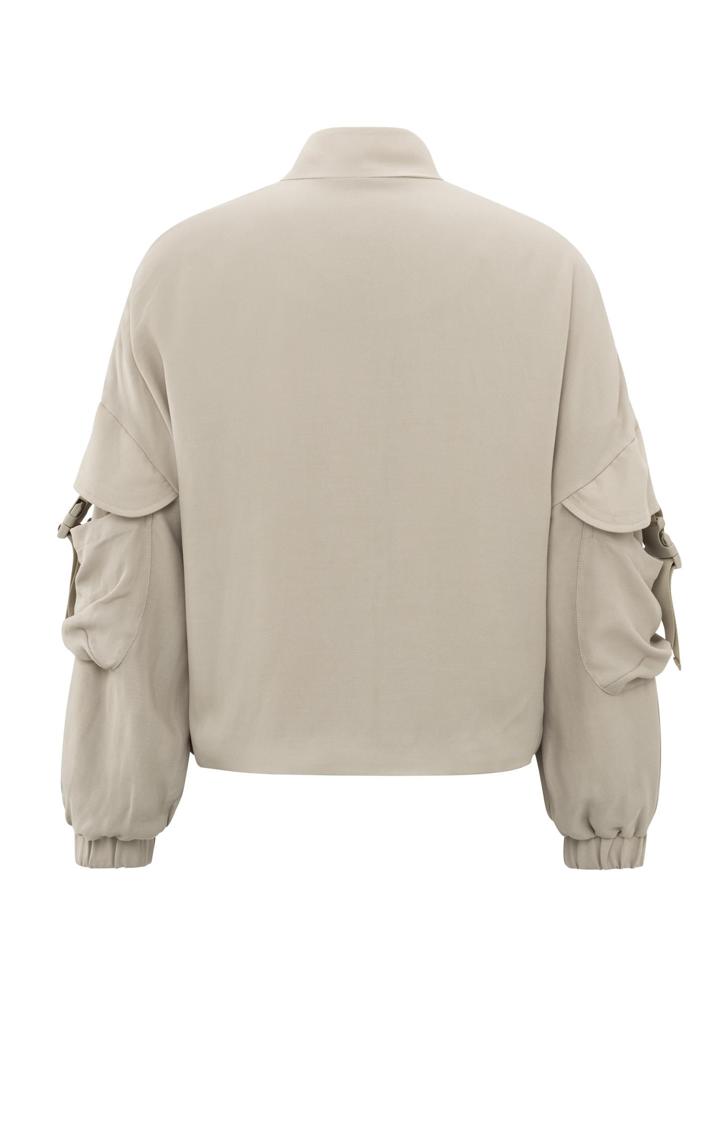 Woven oversized cargo jacket with long detailed sleeves