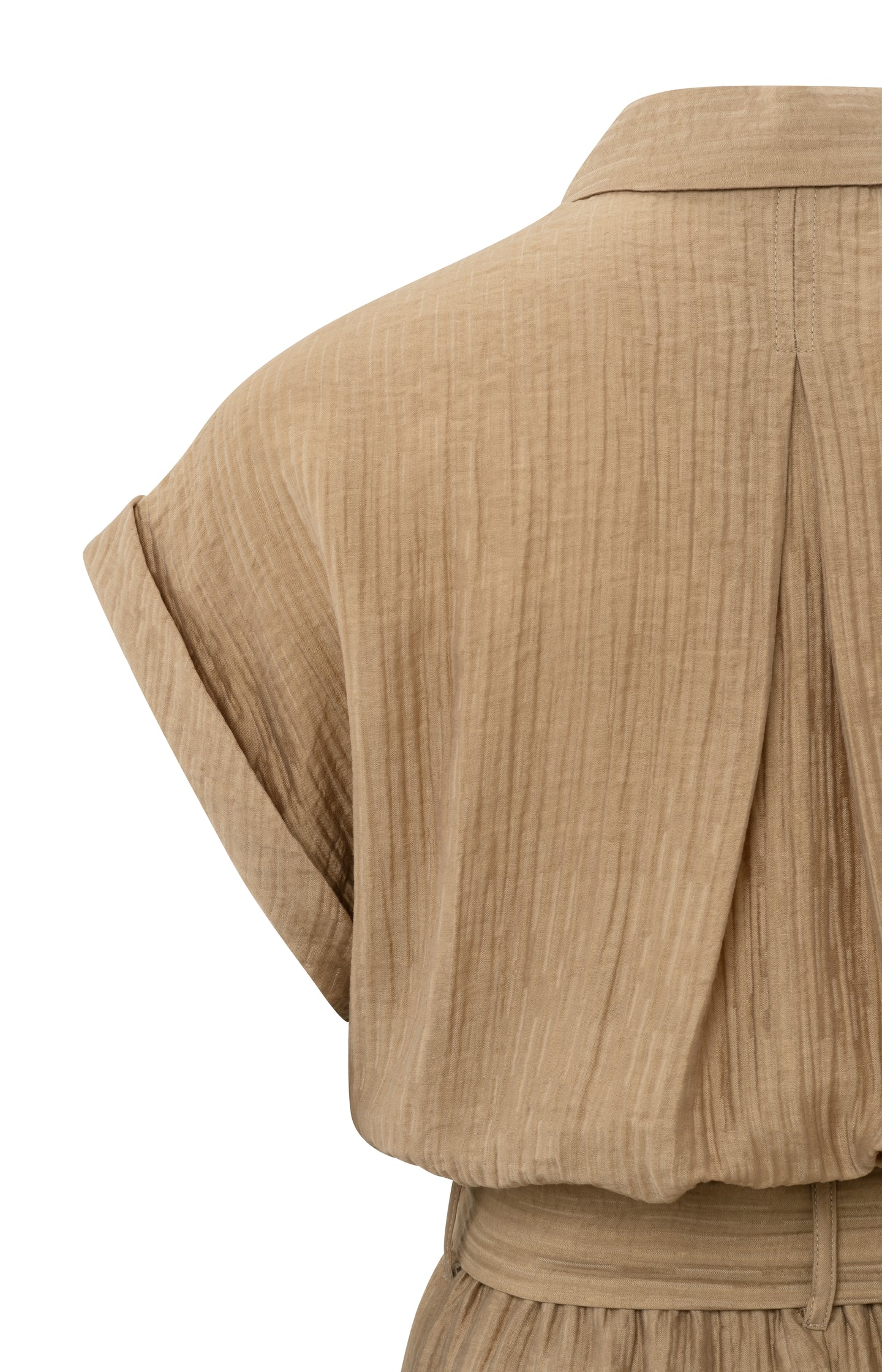 Woven playsuit with short sleeves, pockets, buttons and belt