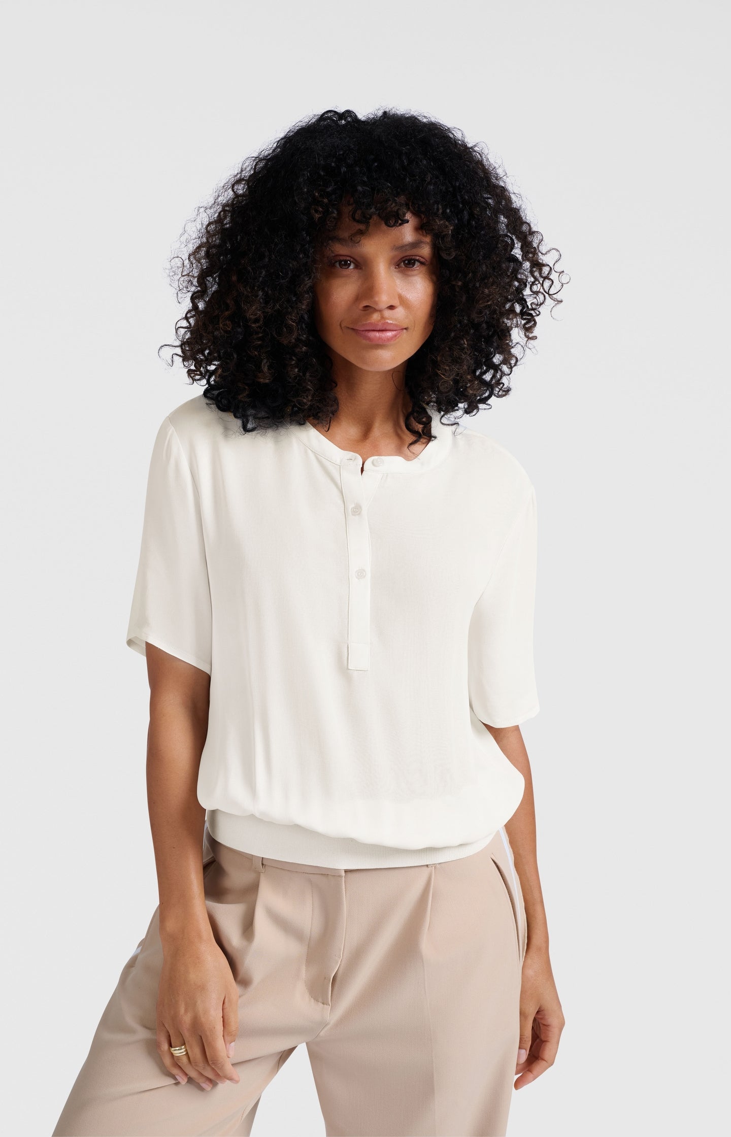 Woven polo with ribbed waistband
