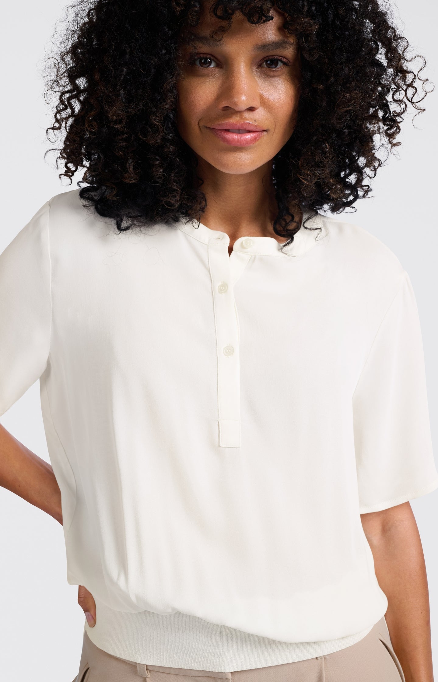 Woven polo with ribbed waistband
