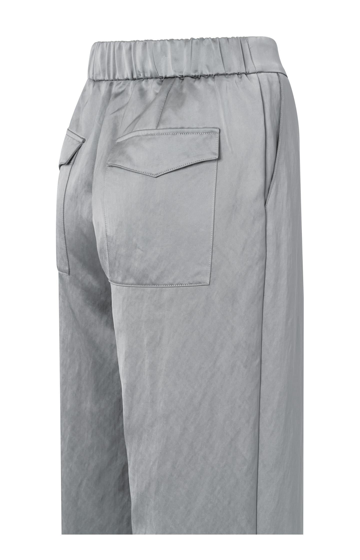 Woven satin trousers with wide legs and pockets