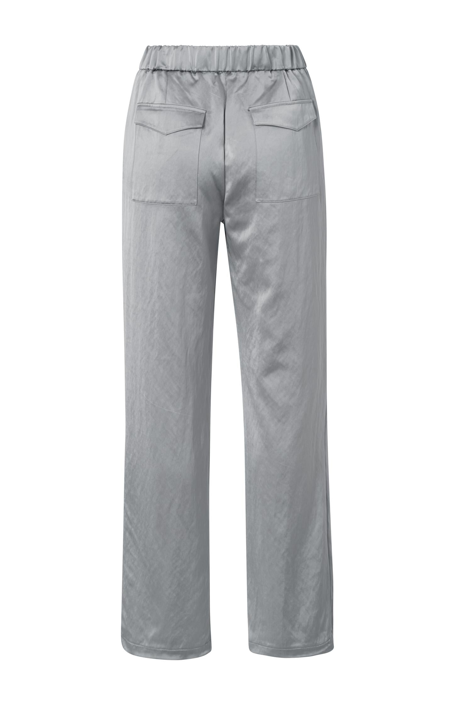 Woven satin trousers with wide legs and pockets