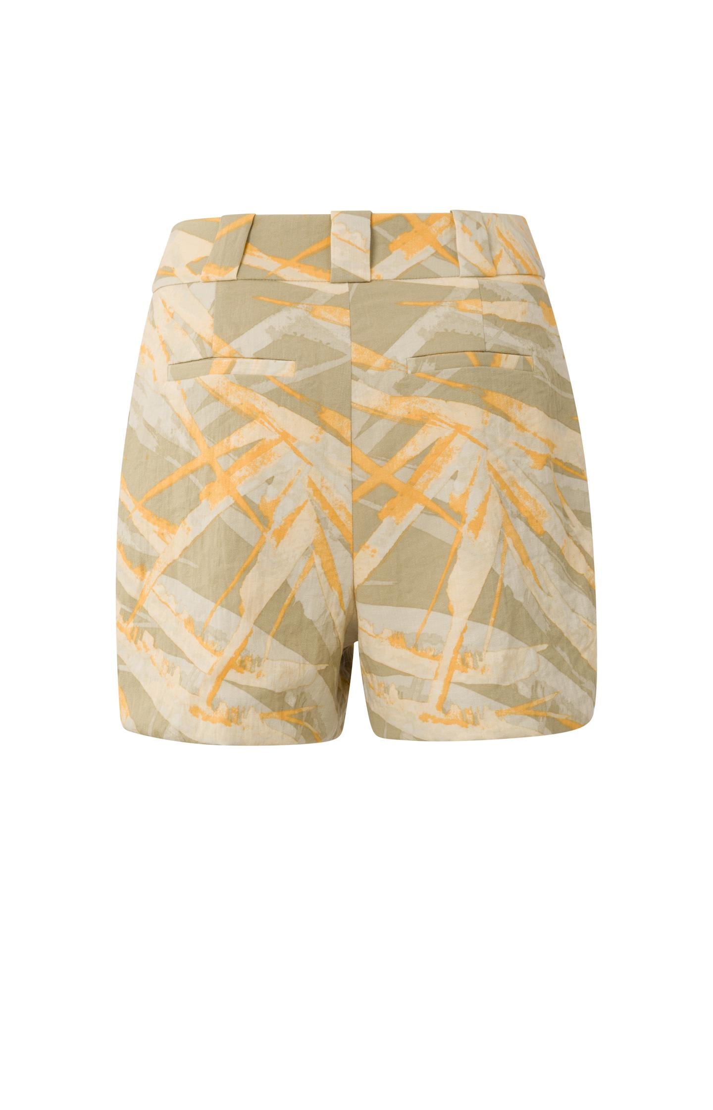 Woven shorts with high waist, pockets, zip fly and print