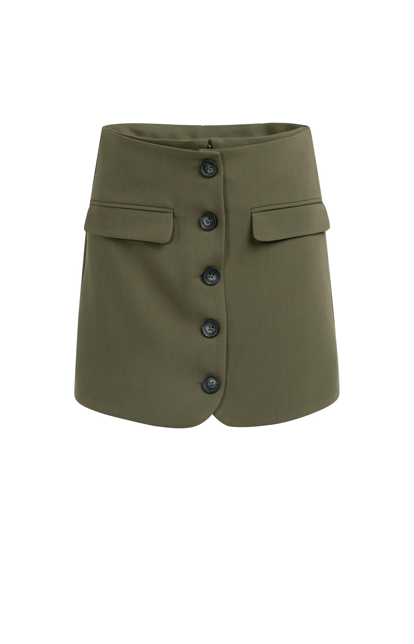 Woven skort with pockets and buttons