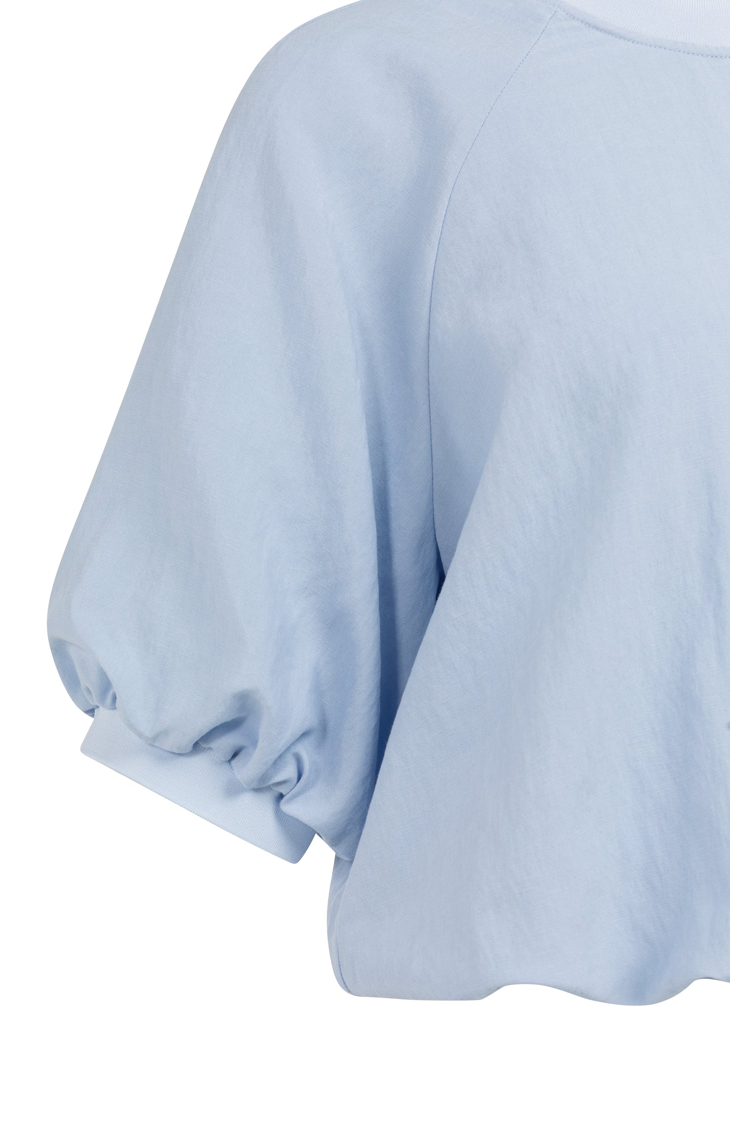 Woven T-shirt with balloon sleeves and zip