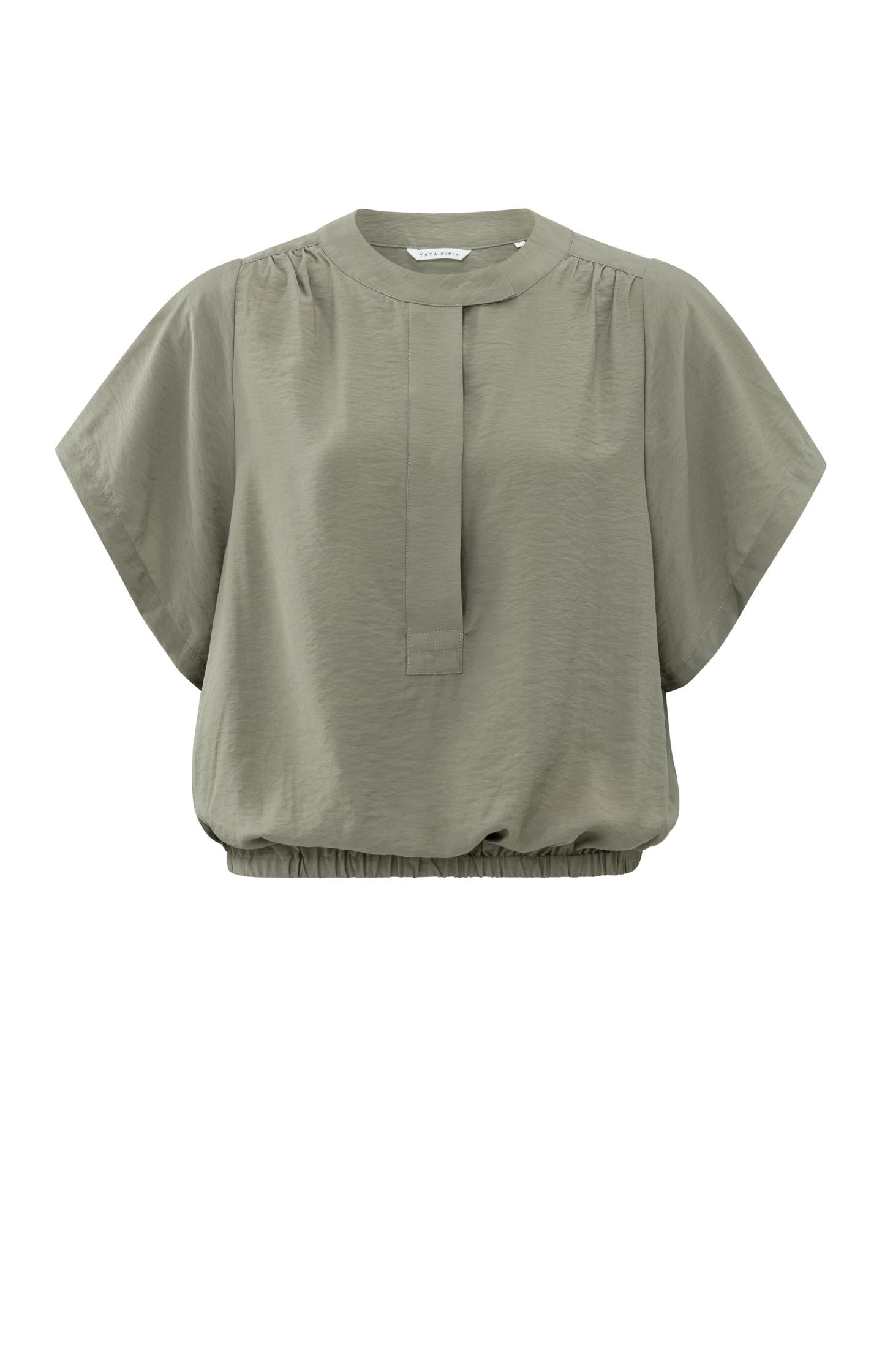 Woven top with crewneck, short sleeves and elastic waist - Type: product