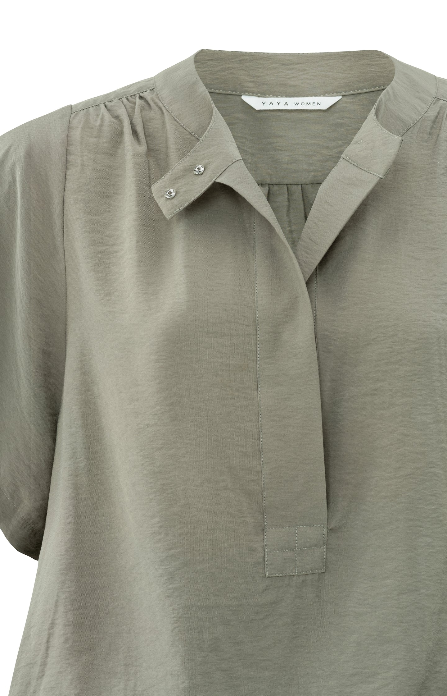 Woven top with crewneck, short sleeves and elastic waist