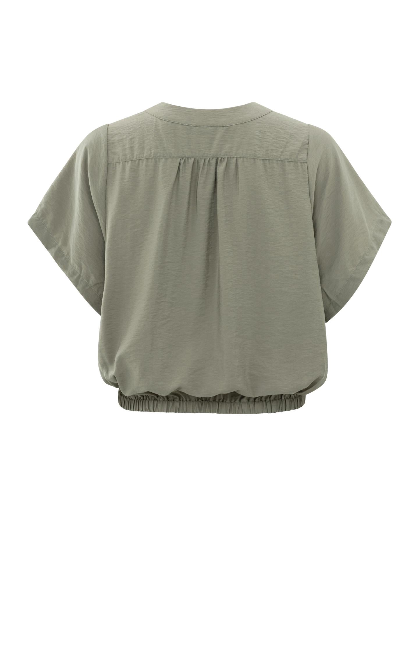 Woven top with crewneck, short sleeves and elastic waist