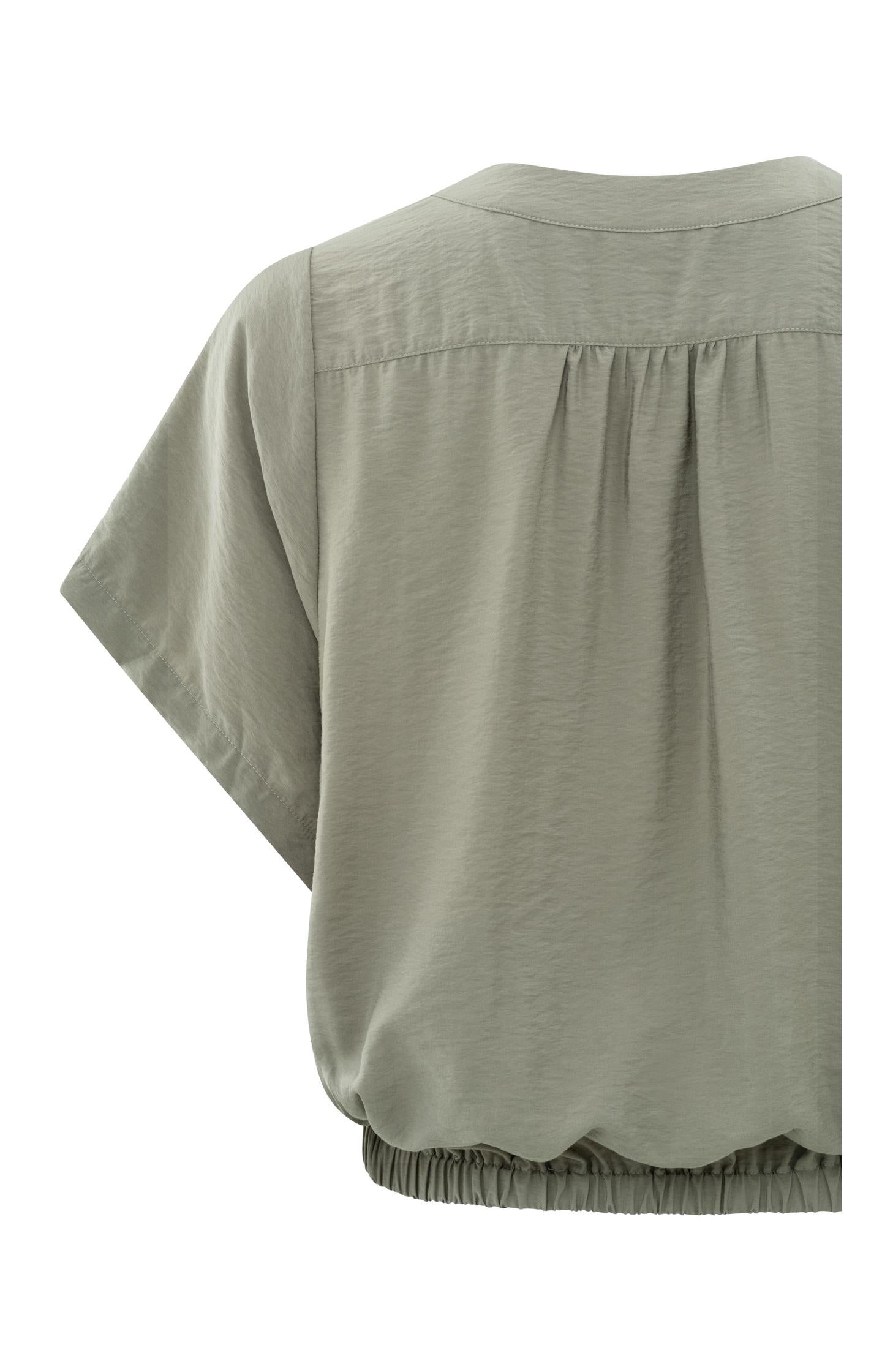 Woven top with crewneck, short sleeves and elastic waist