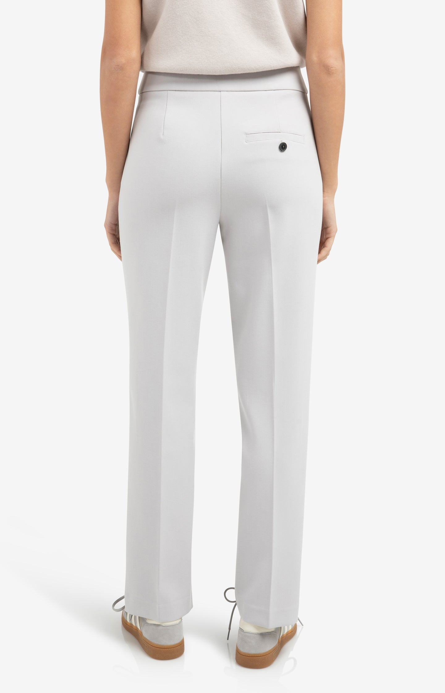 Woven trousers with asymmetrical waistband and straight fit