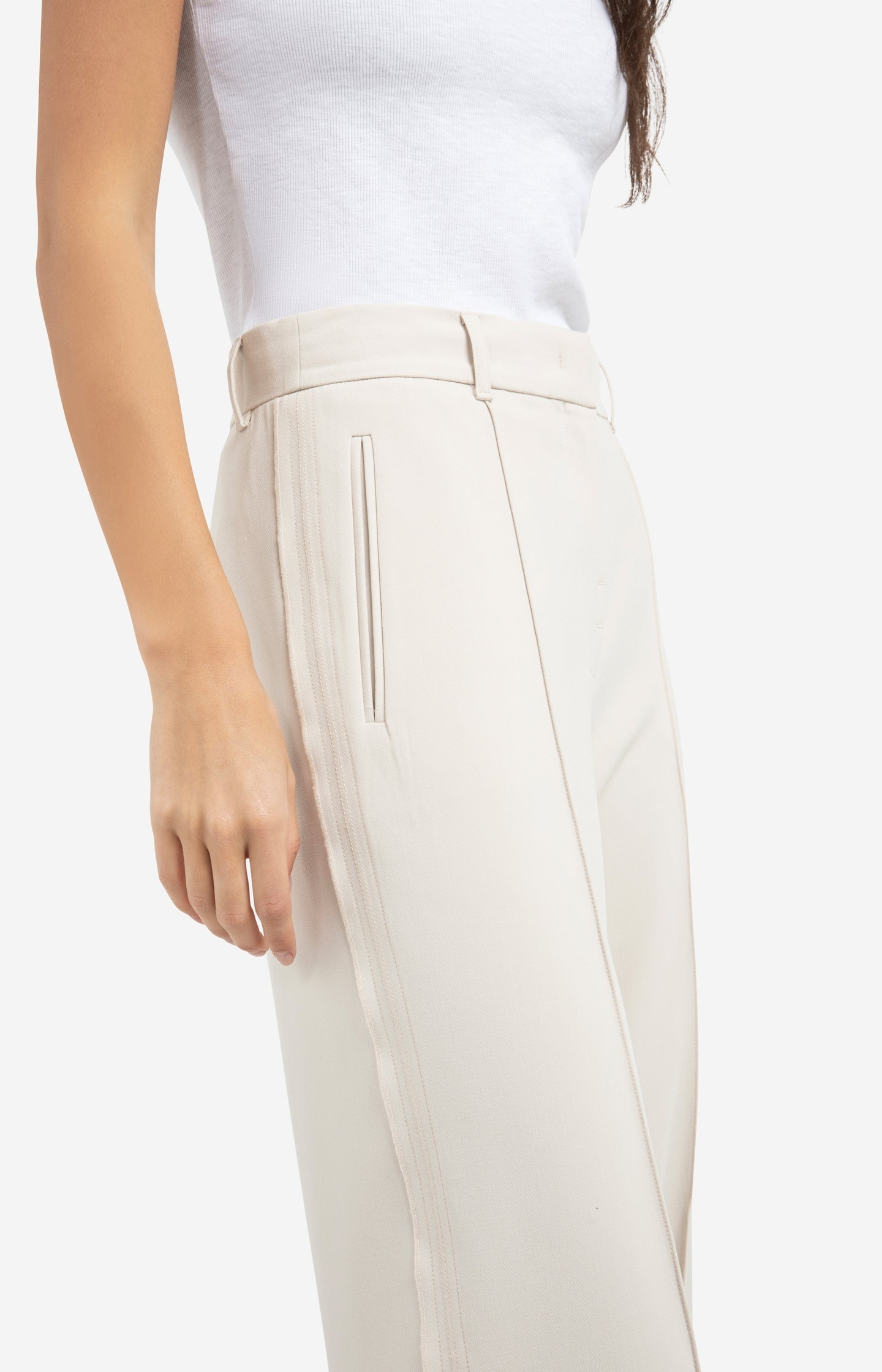Woven trousers with wide legs and stitched details - Beige